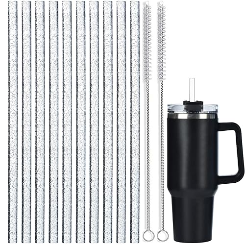 ALINK 10 Pack Replacement Straws for Stanley 40 oz 30 oz Tumbler  12 in Long Reusable Plastic Clear Glitter Straws for Stanley Cup Accessories  Half Gallon Jug  Plus 2 Cleaning Brush