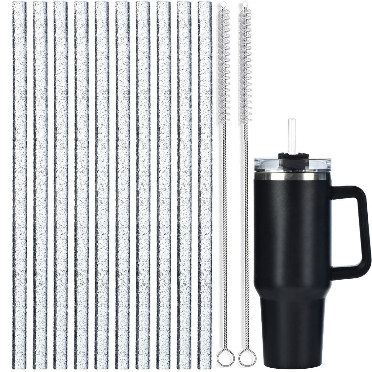 Alink 10 Pack Replacement Straws For Stanley 40 Oz 30 Oz Tumbler, 12 In Long Reusable Plastic Clear Glitter Straws For Stanley C