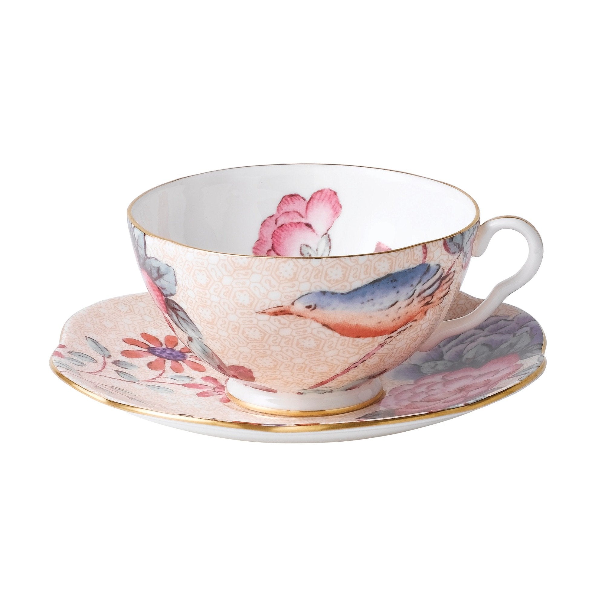 Wedgwood Cuckoo Teacup & Saucer Set, 1 Count (Pack Of 1), Peach