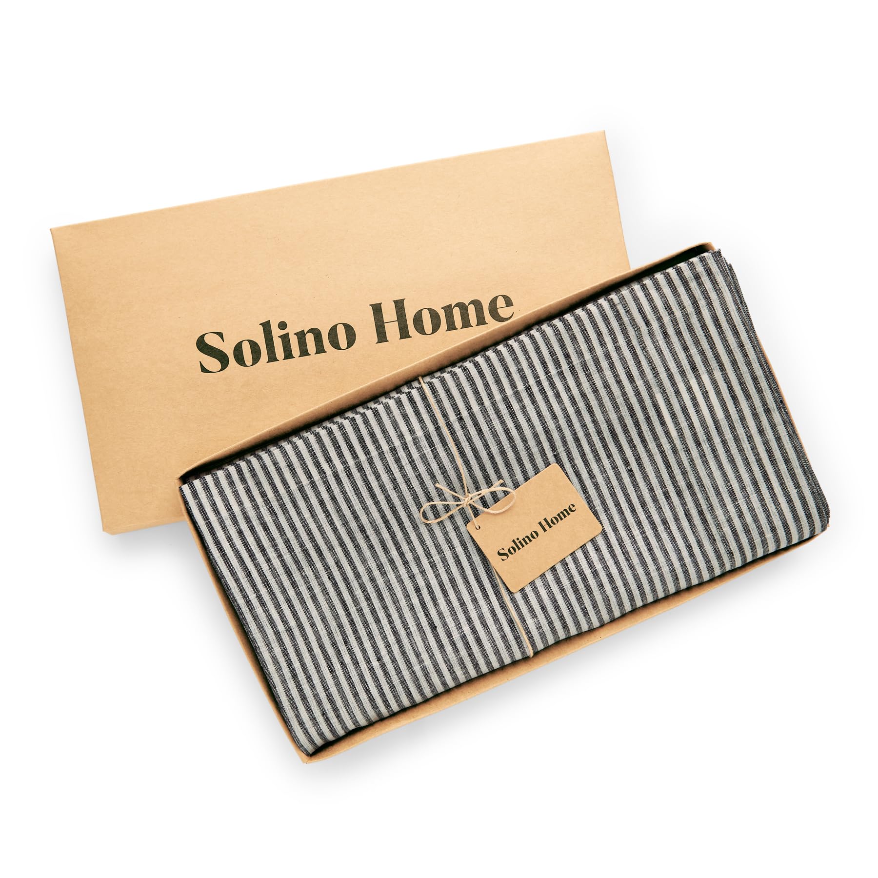 Solino Home Stripe Linen Tablecloth - 100% Pure Linen Black And White Tablecloth 90'' L X 60'' W For Spring, Easter - Handcrafte