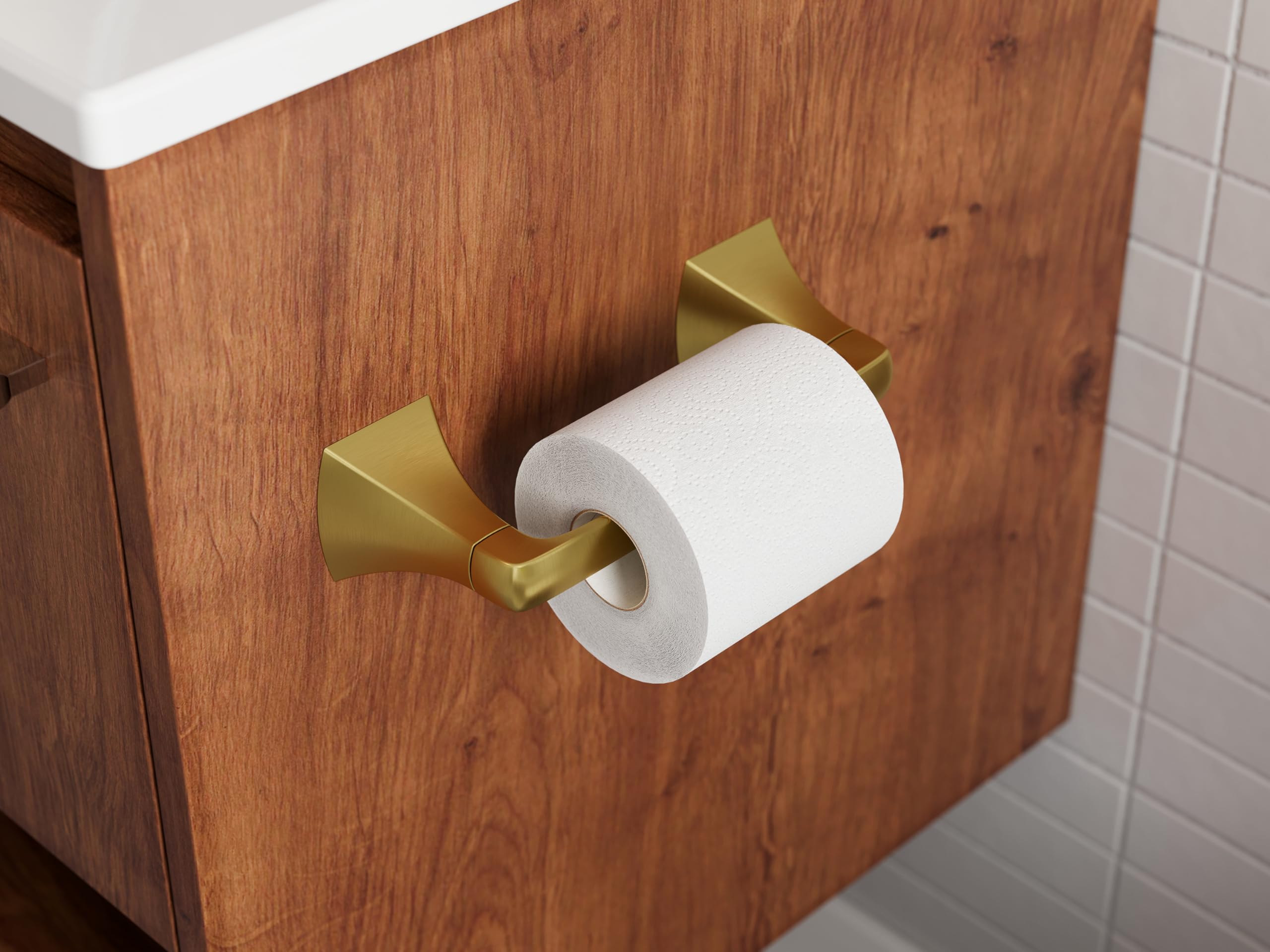 Pfister Bruxie 3-Piece Bathroom Hardware Set With Towel Bar, Towel Ring, And Toilet Paper Holder, Wall-Mounted, Brushed Gold Fin