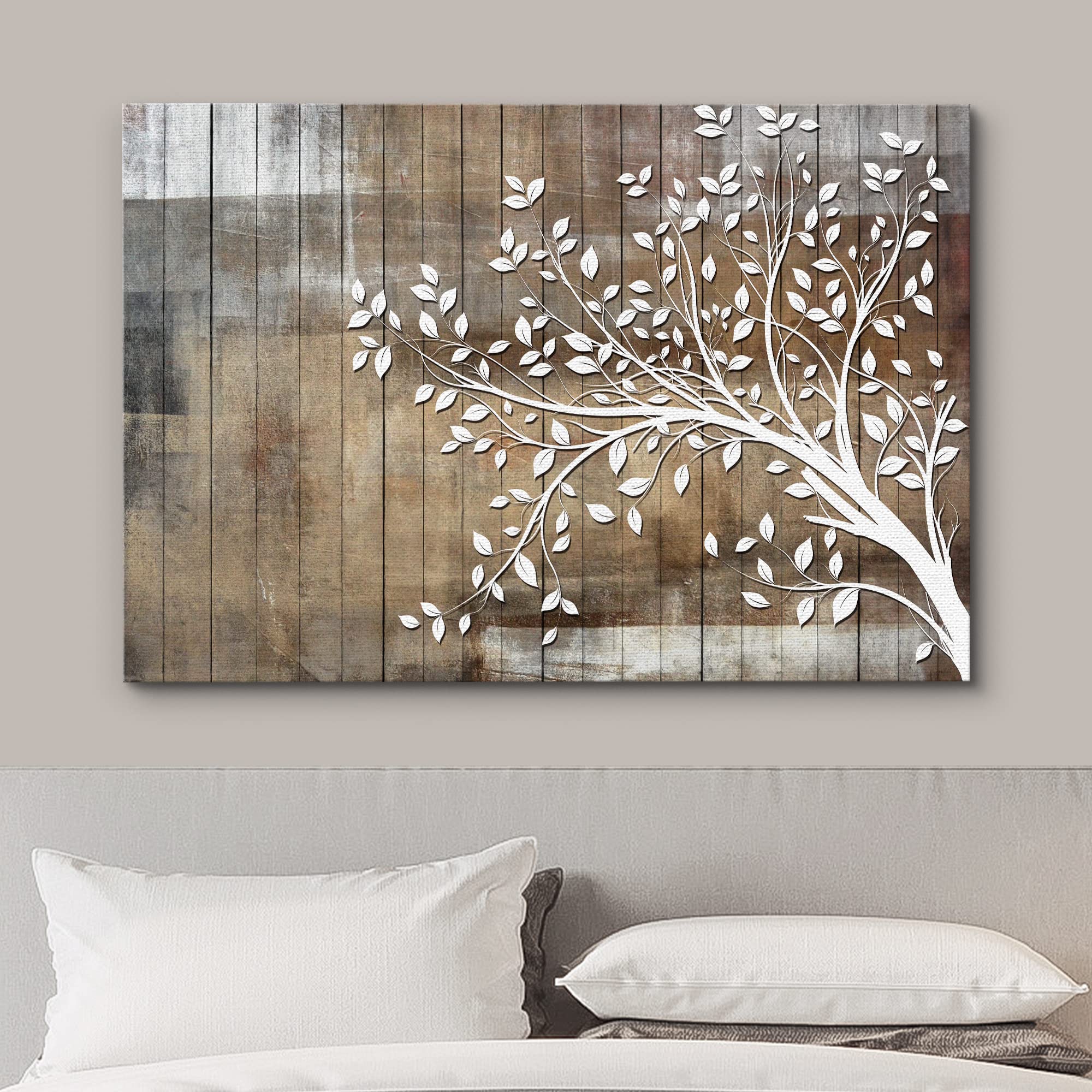 Wall26 Canvas Print Wall Art Black Tree Silhouette & Birds & Gray Grunge Background Nature Wilderness Illustrations Modern Art R