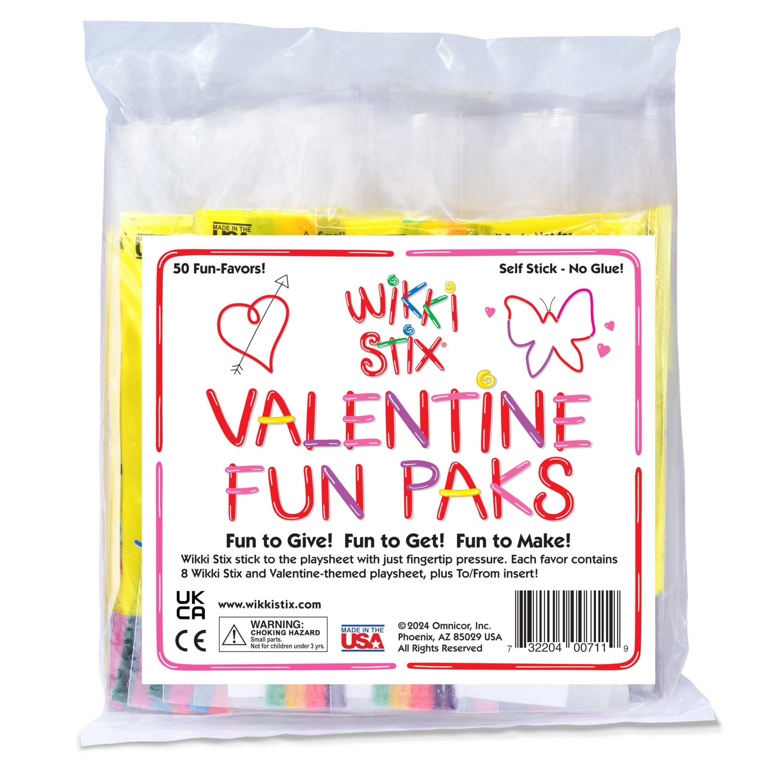 Wikki Stix Valentine'S Fun Favors 50 Pak. Valentine'S Gifts For Kids And Kids Classroom Gift Bags. 50 Individually Packaged Paks