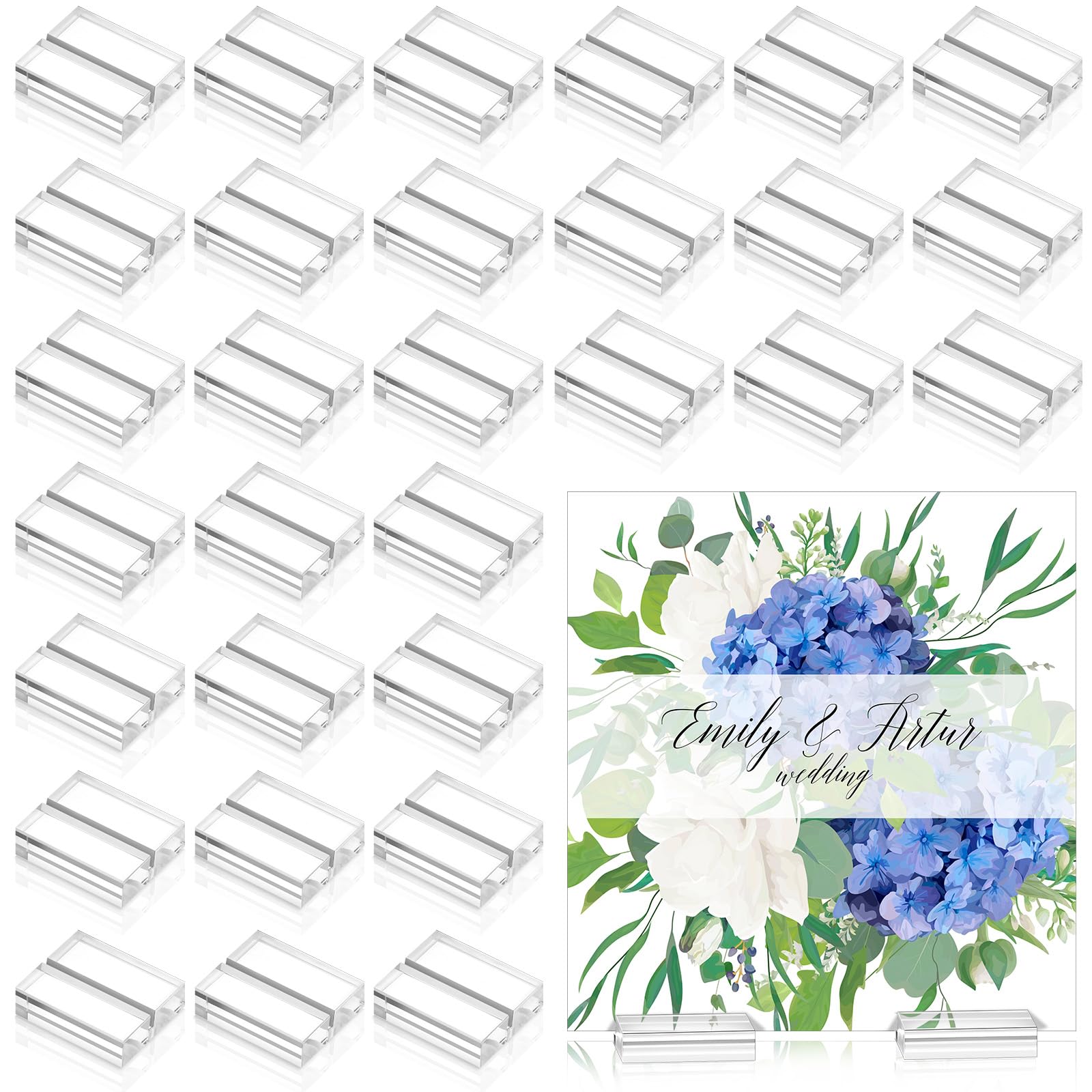 Yalikop Acrylic Place Card Holders 1.2 Inch Name Card Holder Stands Clear Table Number Stands Wedding Sign Holders Display Stand