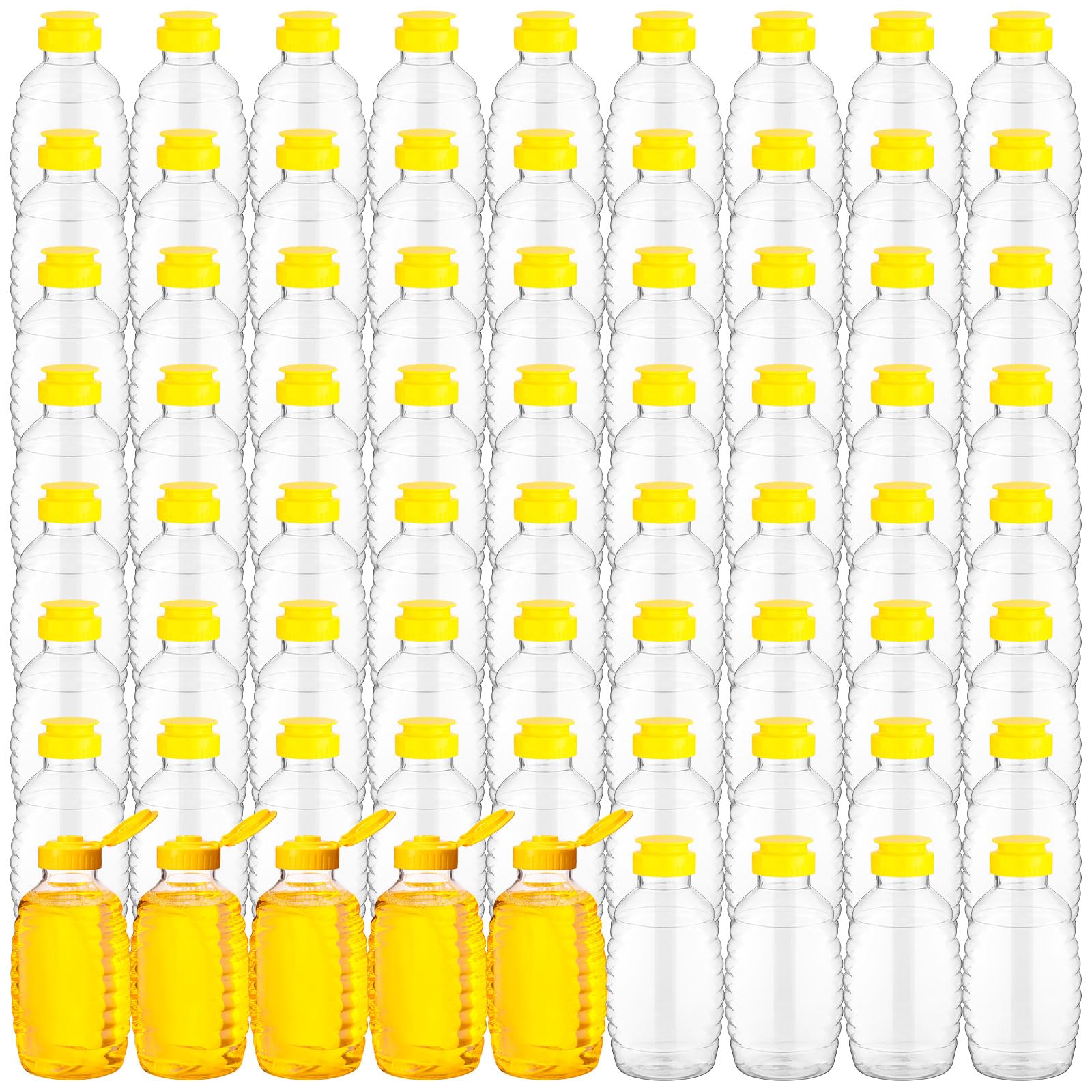 Tanlade 72 Pcs Honey Bottles Bulk 8 Oz Plastic Clear Squeeze Honey Jars Empty Honey Container, Refillable Honey Dispenser Bottle