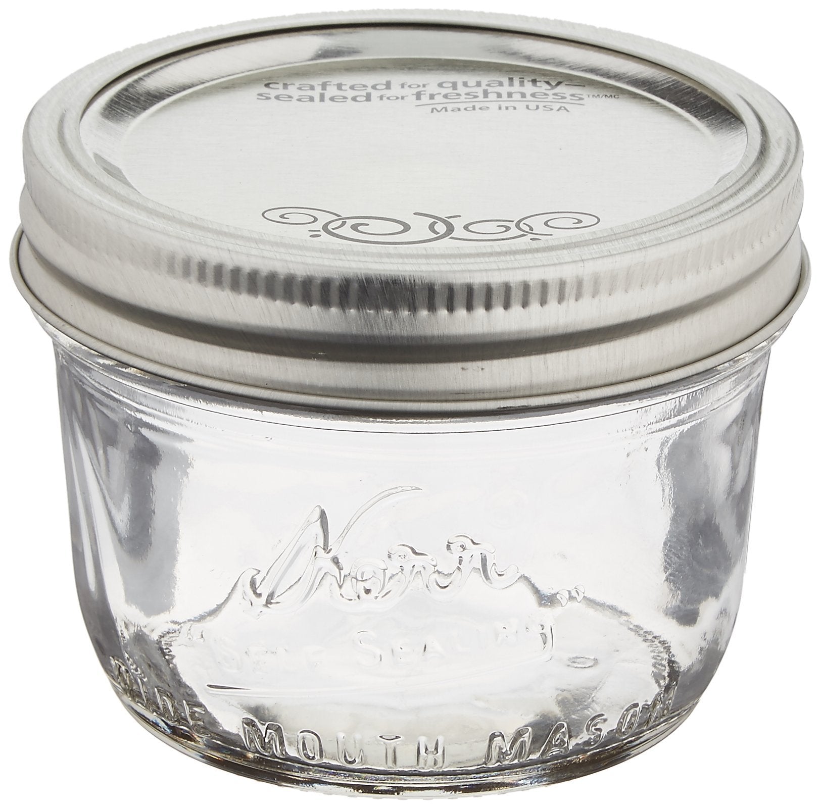 Jarden Kerr Wide Mouth Half-Pint Glass Mason Jars 8-Ounces with Lids and Bands 12-Count per Case (1-Case)