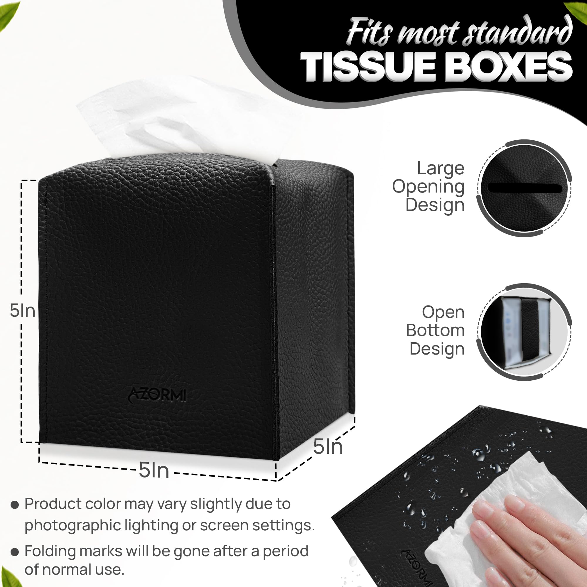 Tissue Box Cover Holder, Pu Leather Tissue Box Cover Square With Bottom Belt, Cube Tissue Holder For Bathroom, Modern Organizer