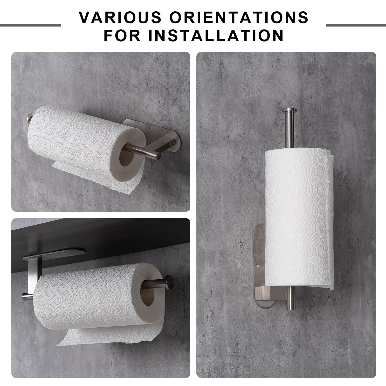 Honmein Paper Towel Holder, Upgrade Sus304 Stainless Steel Paper Towel Holder Under Cabinet, Bend-Resistant, Self-Adhesive Or Dr