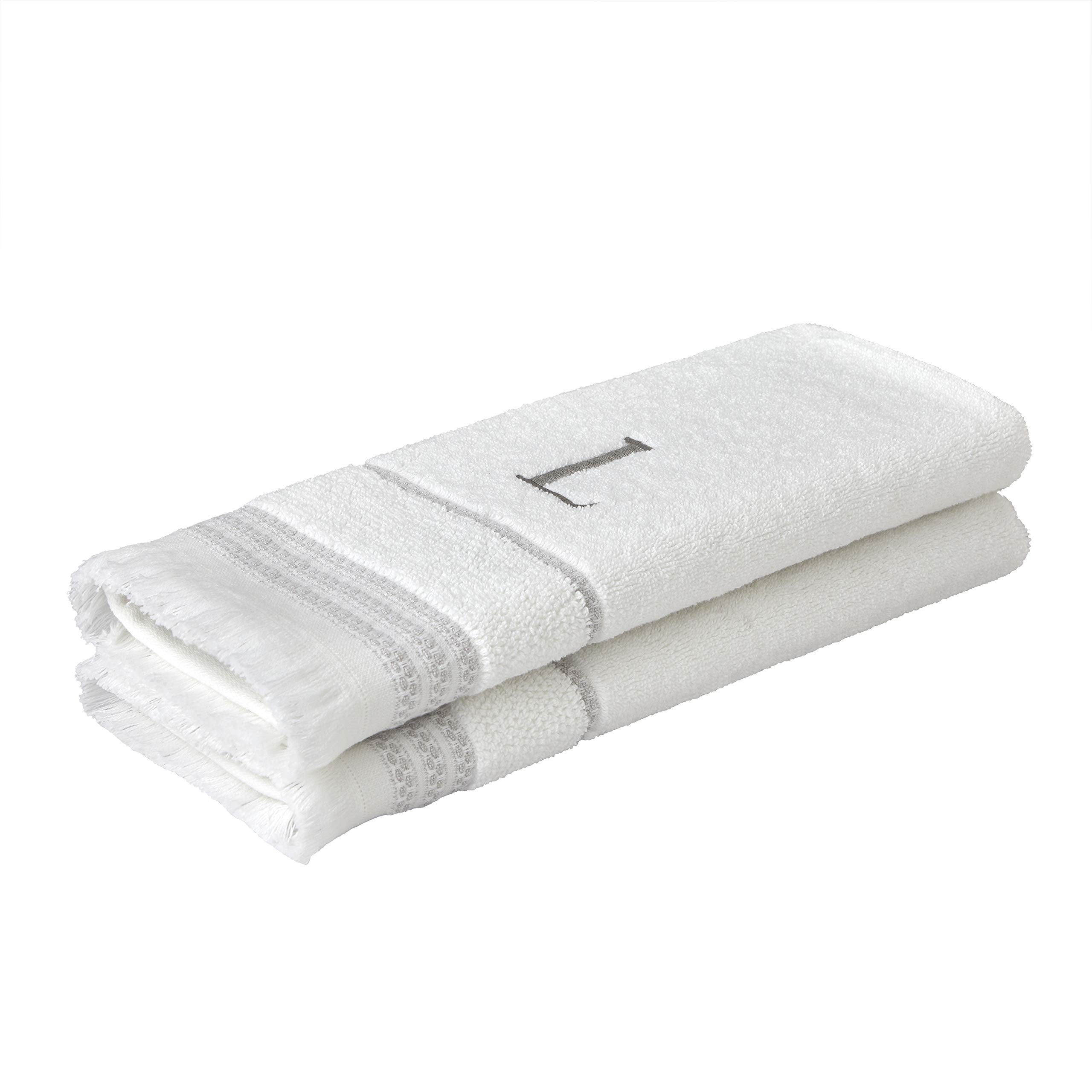 Skl Home Casual Monogram Hand Towel Set, L, 16X26, White 2 Count