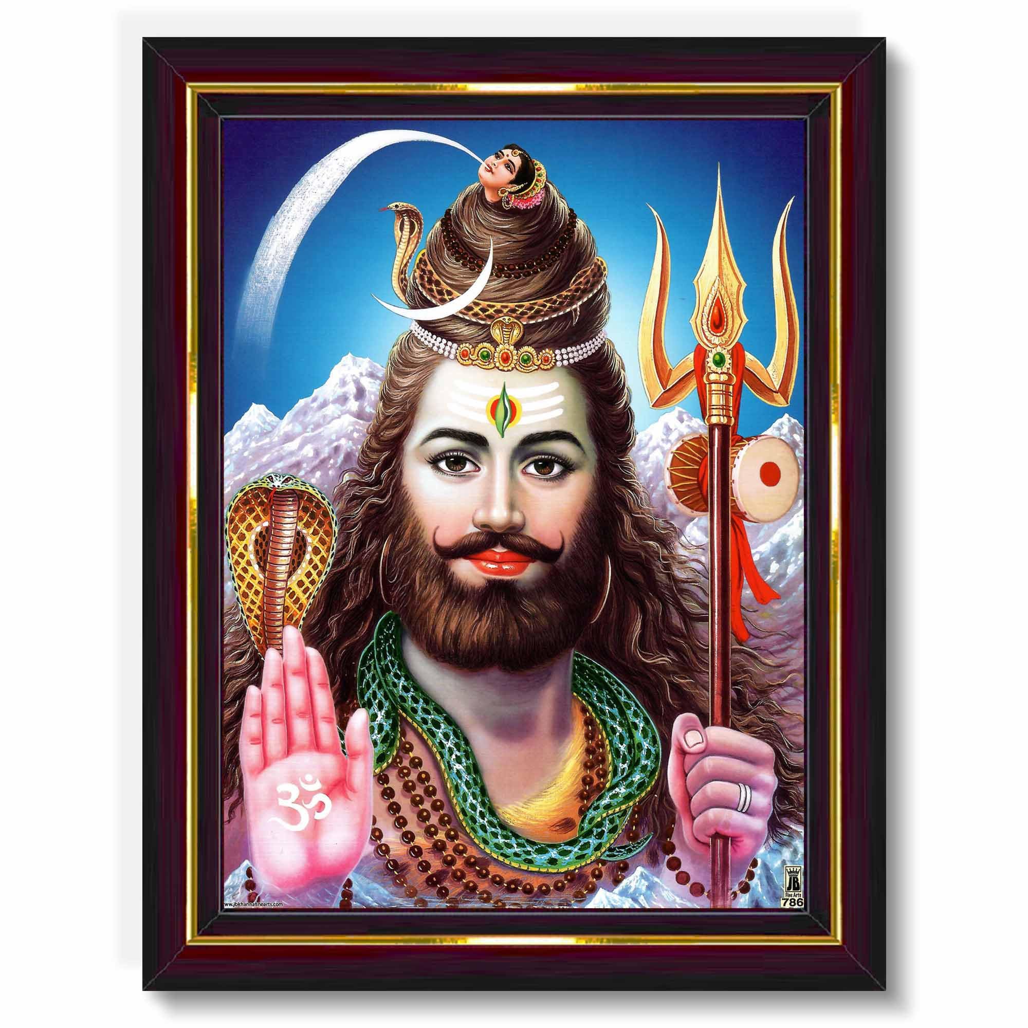 Pavan Photo Laminations Lord Shiva Shiv Bholenath Mahadev Ji Siva Wall Painting Framed Home Decor (Wood,Matte,Brown,Big Size,10 