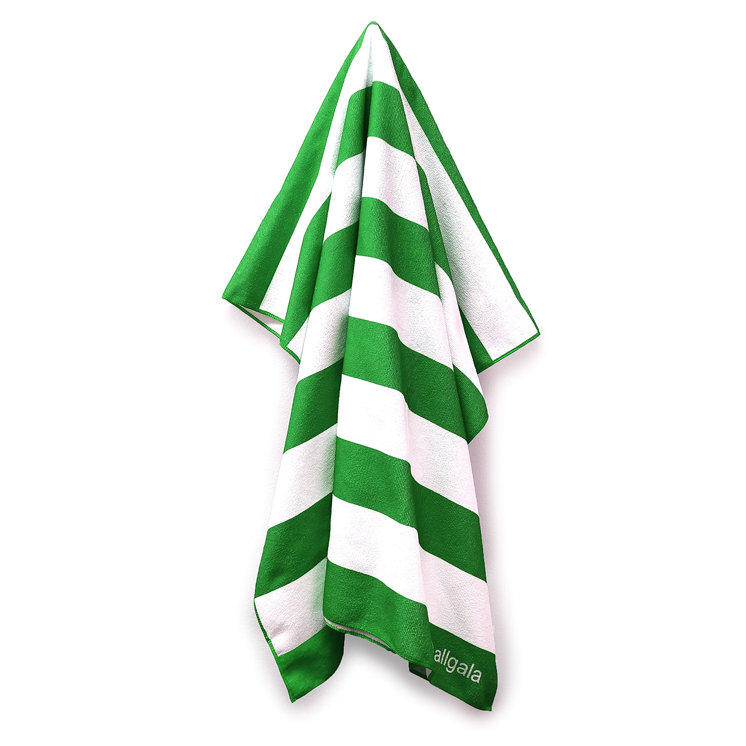 Allgala Oversize 40X70 Inch (1X1.8M) Cabana Stripe Design Microfiber Beach Towel-Green (Pack Of 1)-Bt81207