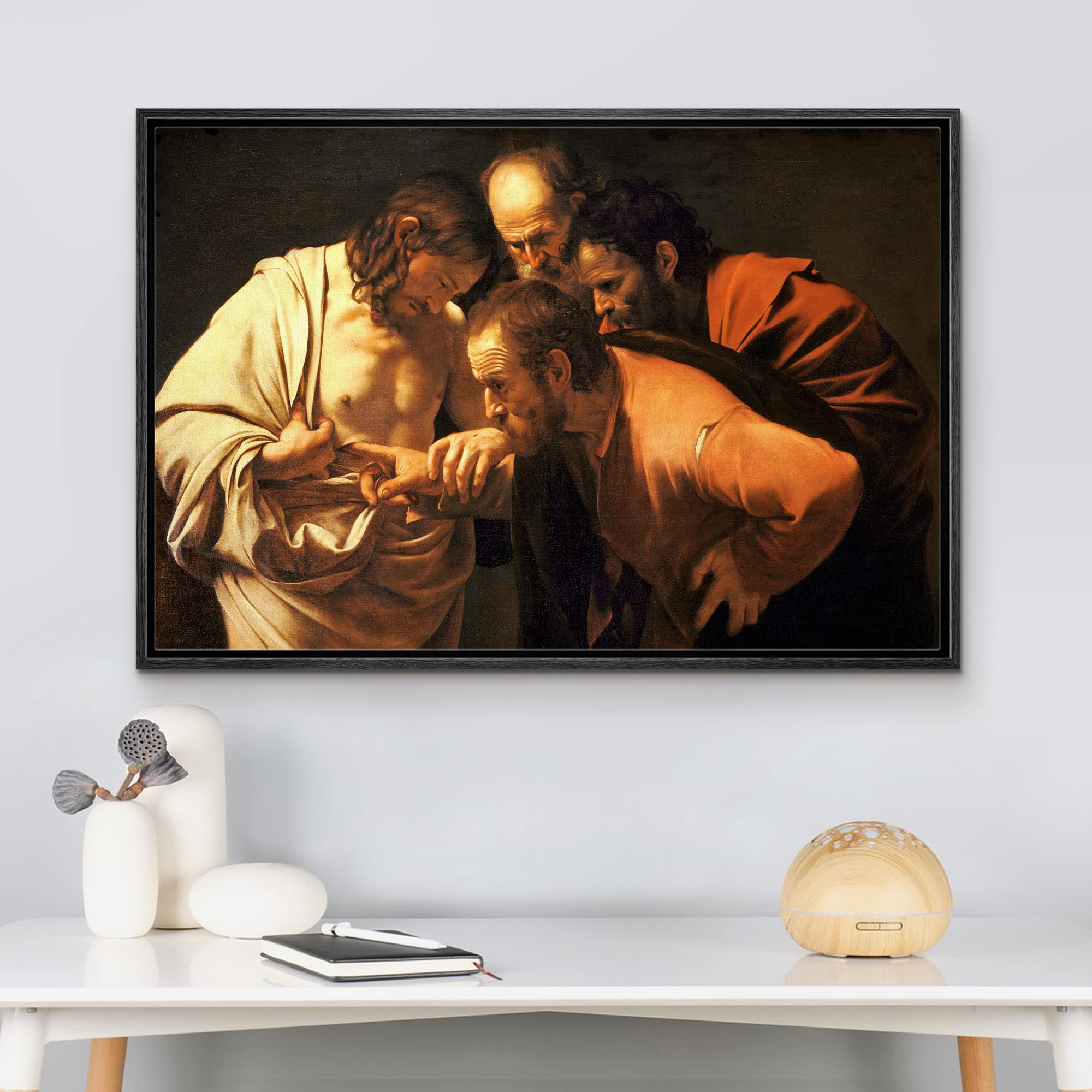Wall26 - The Incredulity Of Saint Thomas By Caravaggio - Framed Canvas Print Wall Art Famous Painting Reproduction - 16''X24'' B