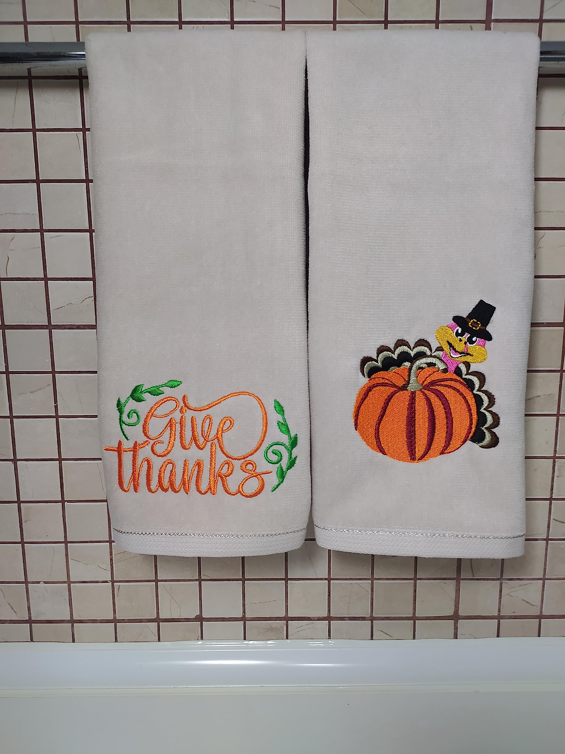 2 Pack Thanksgiving Kitchen Towels, 100% Soft Cotton, Basket Stuffers, (12X20 Inches) Decor Hand Towels Gift Packed, Decorative