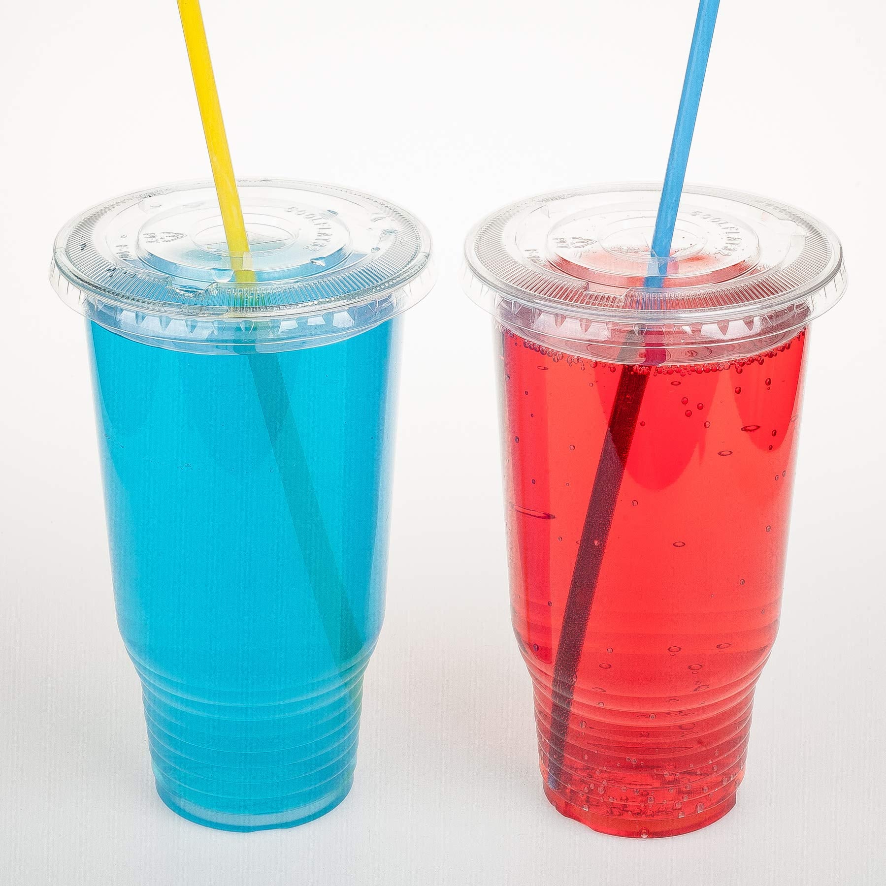 Golden Apple Cup Series, 32Oz Clear Plastic Cups With Flid Lids With X Hole 25Sets