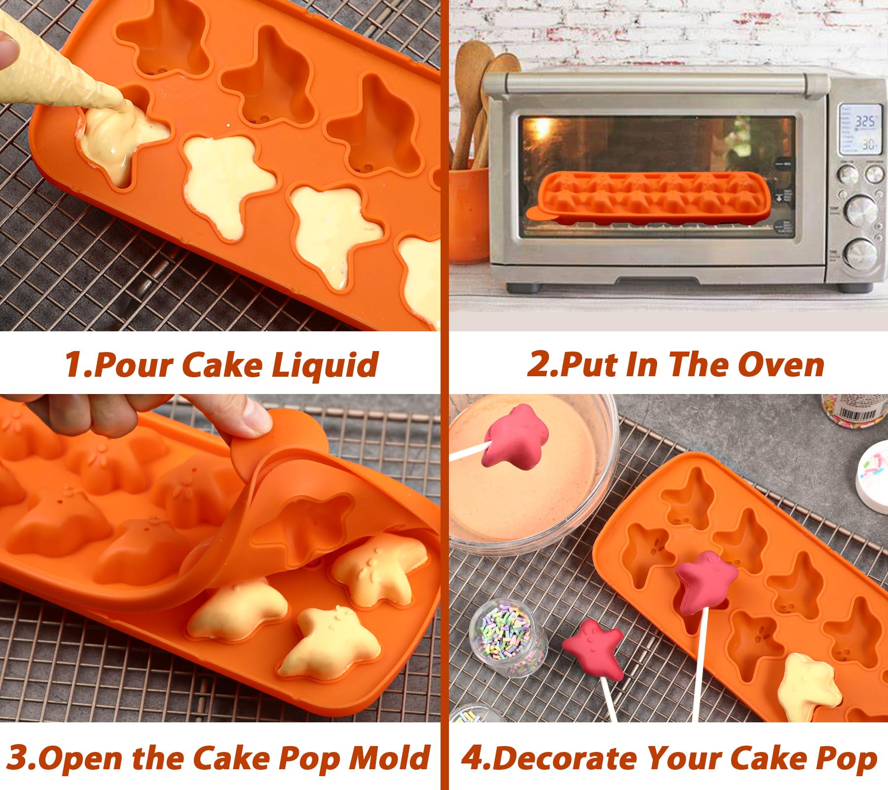 Webake Cake Pop Mold Shaped With Ghost For Halloween, 50 Pcs Sticks Halloween Cake Pop Maker Kit, Silicone Cake Pop Molds For Ca