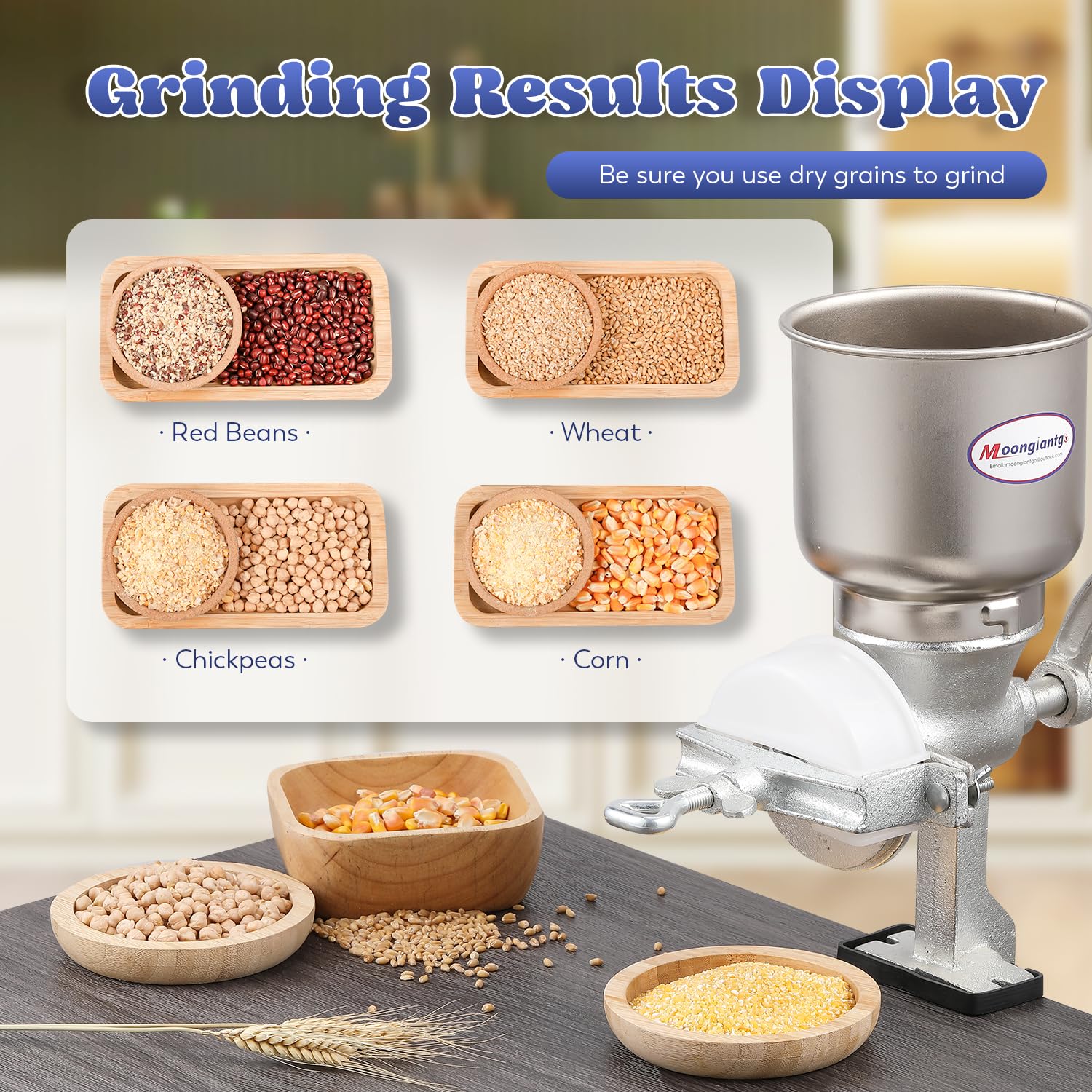 Moongiantgo Corn Grinder Mill Cast Iron Grain Mill Hand Grinder With Large Hopper For Corn Barley Wheat Berries Coffee Chickpeas
