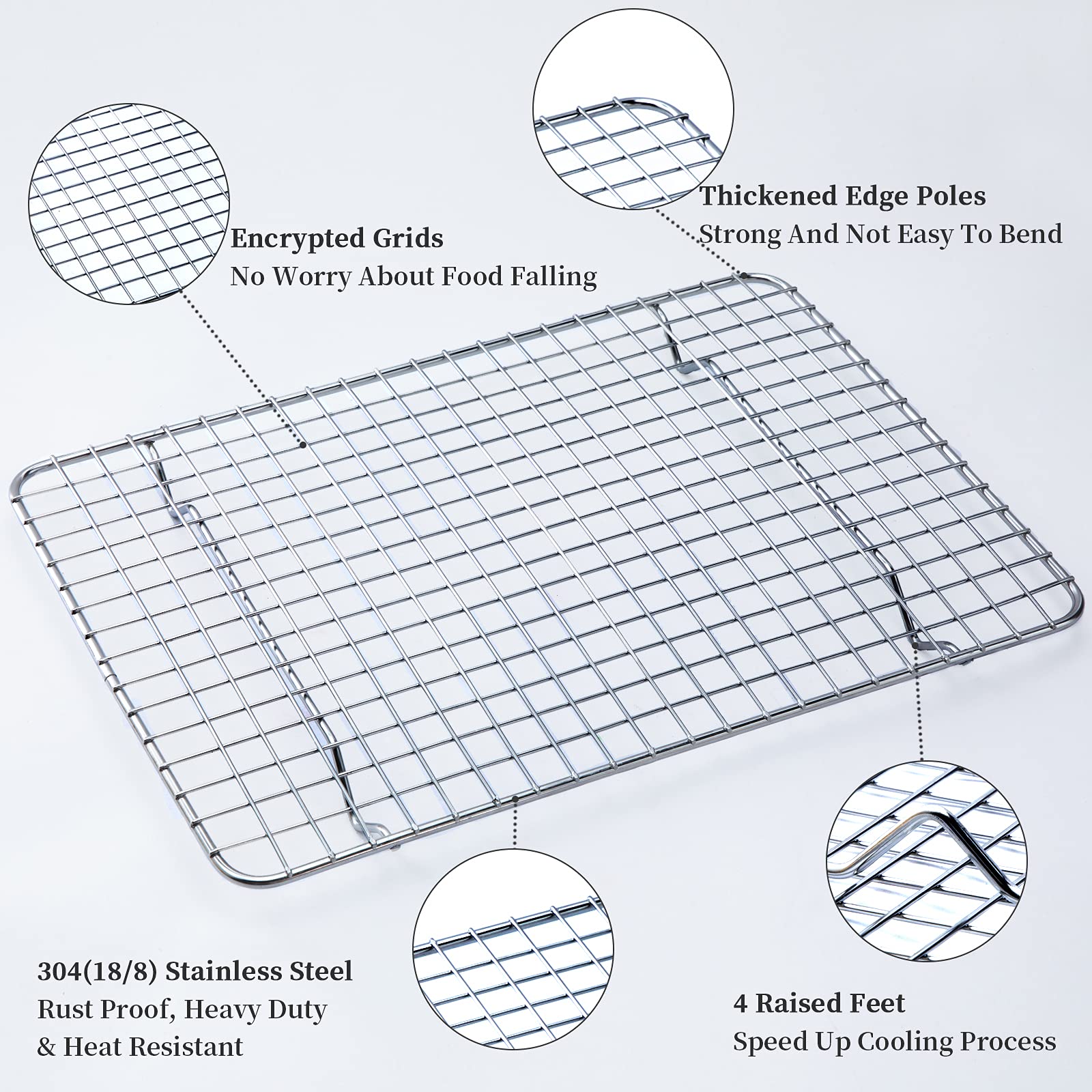 Aisoso Cooling Rack For Baking, Baking Rack With 18/8 Stainless Steel Bold Grid Wire, Multi Use Oven Rack Fit Quarter Sheet Pan,
