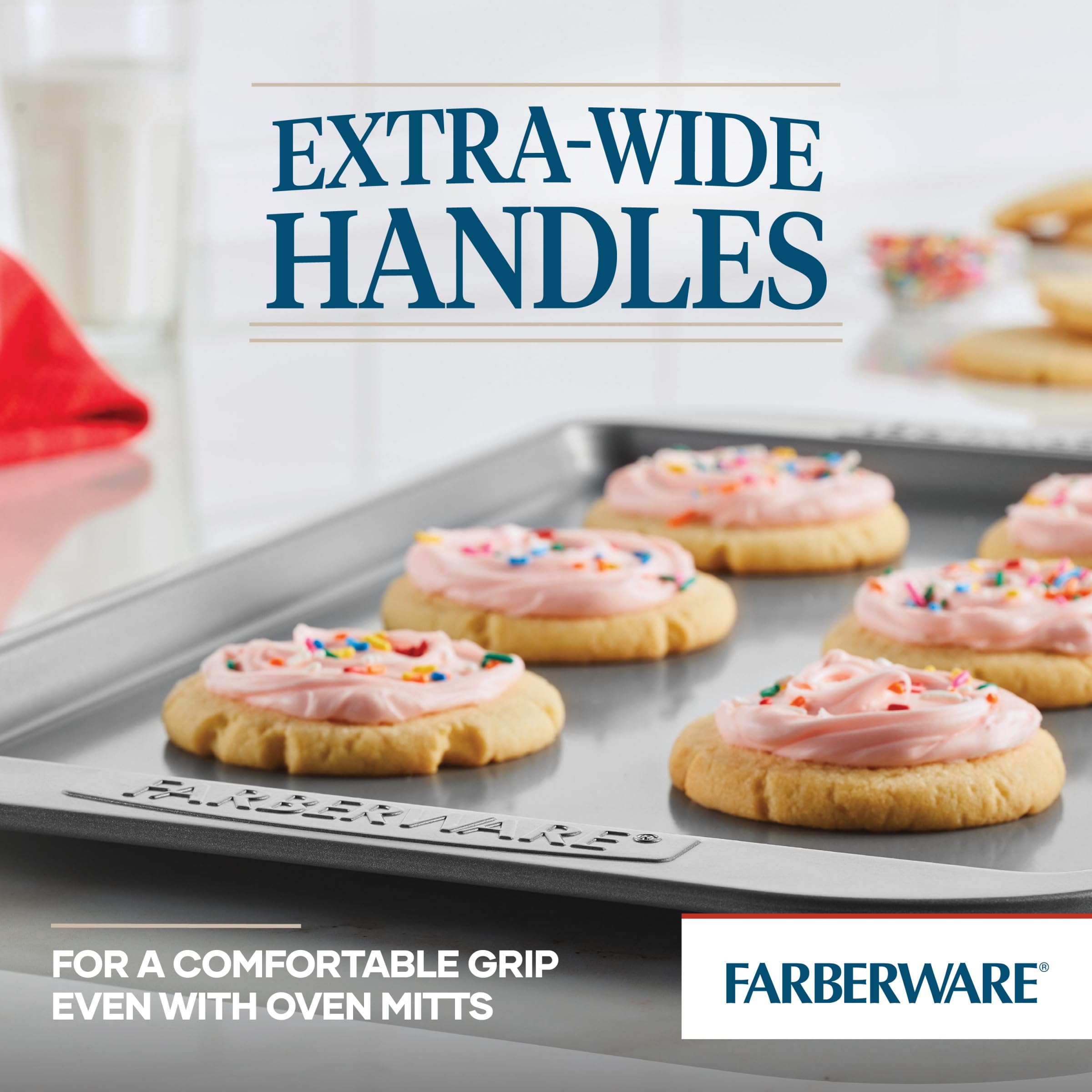 Farberware Nonstick Bakeware Set, 3-Piece Cookie Pan Set, Gray, Model 52019