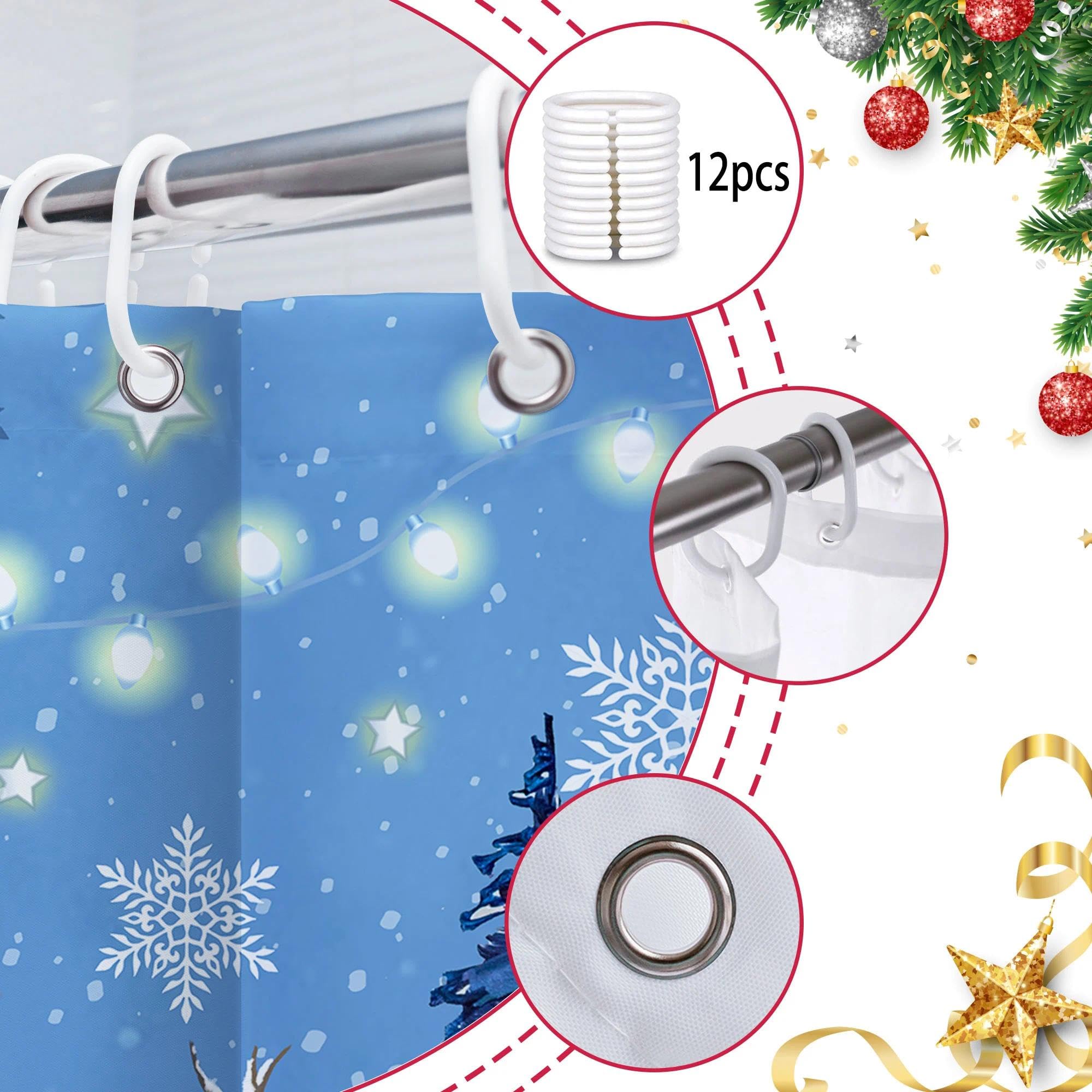 Bonsai Tree Christmas Shower Curtain, Snowman Shower Curtain for Bathroom Decor, Christmas Winter Snowman Curtains with Hooks 72