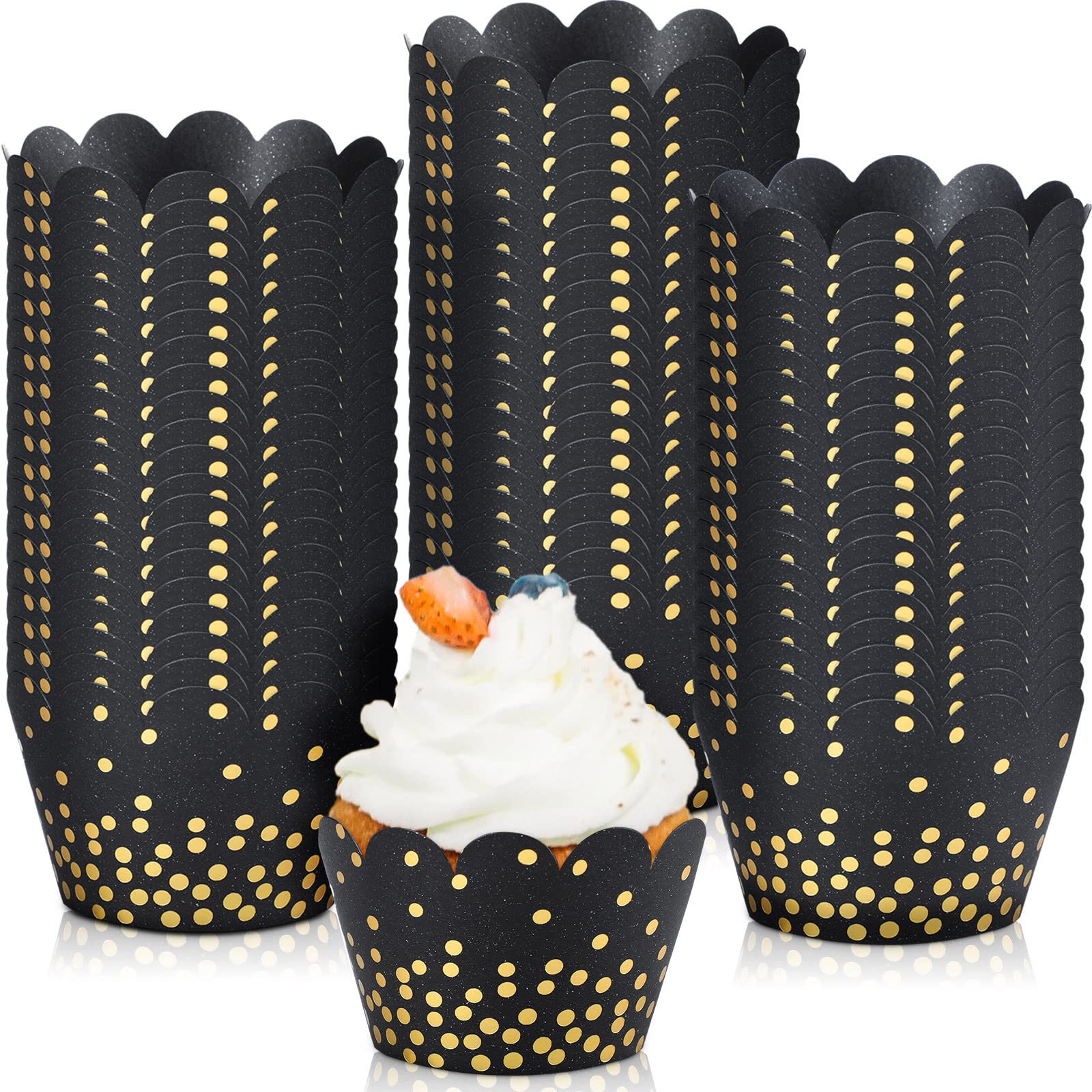 Zhehao 60 Pcs Gold Polka Dots Cupcake Wrappers Adjustable Cupcake Liners Paper Baking Cups Disposable Muffin Liners Cupcake Hold