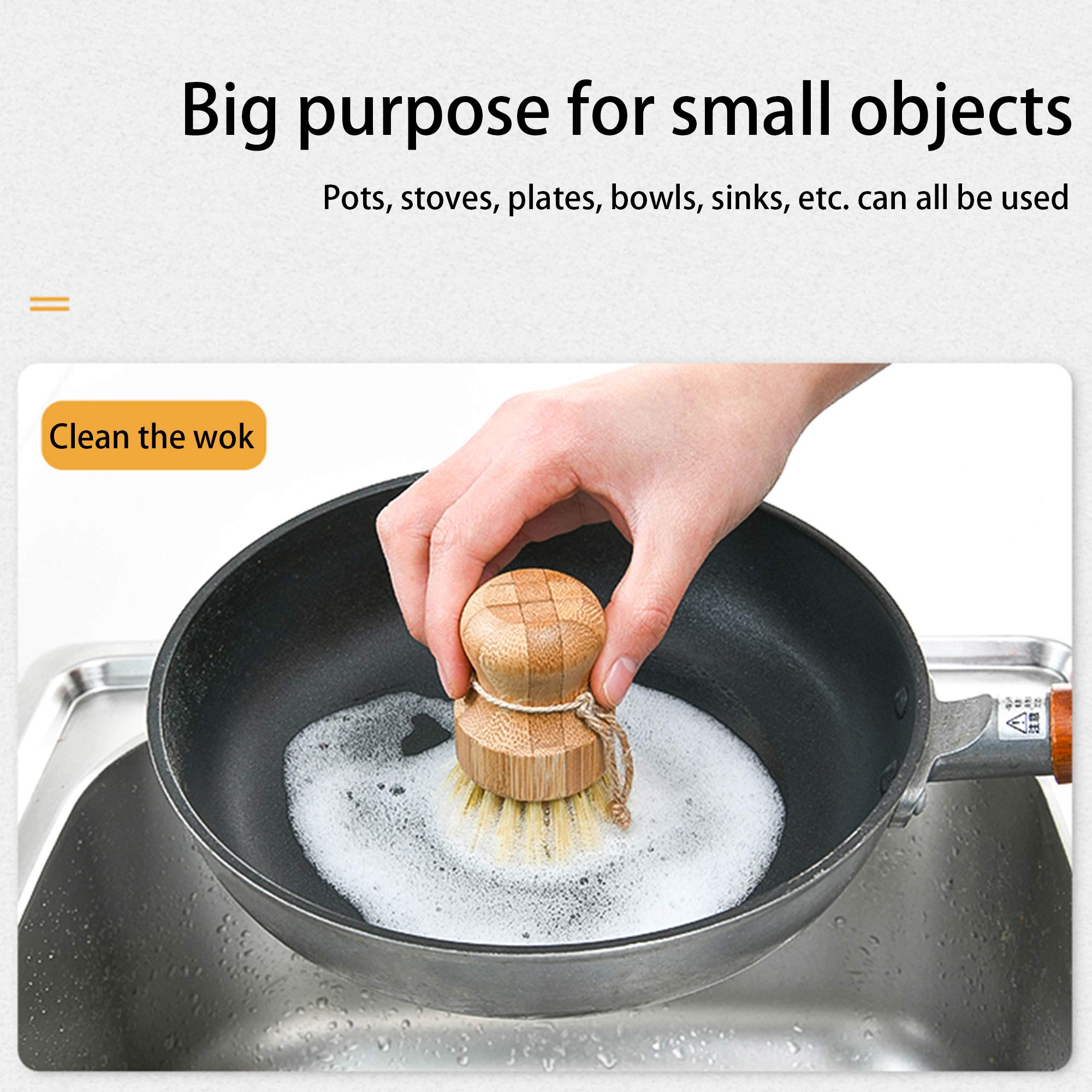 Natural Sisal Dish Washing Brush Bamboo Round Scrub Brush Pots Pans Vegetables Household Cleaning Brush (Sisal)