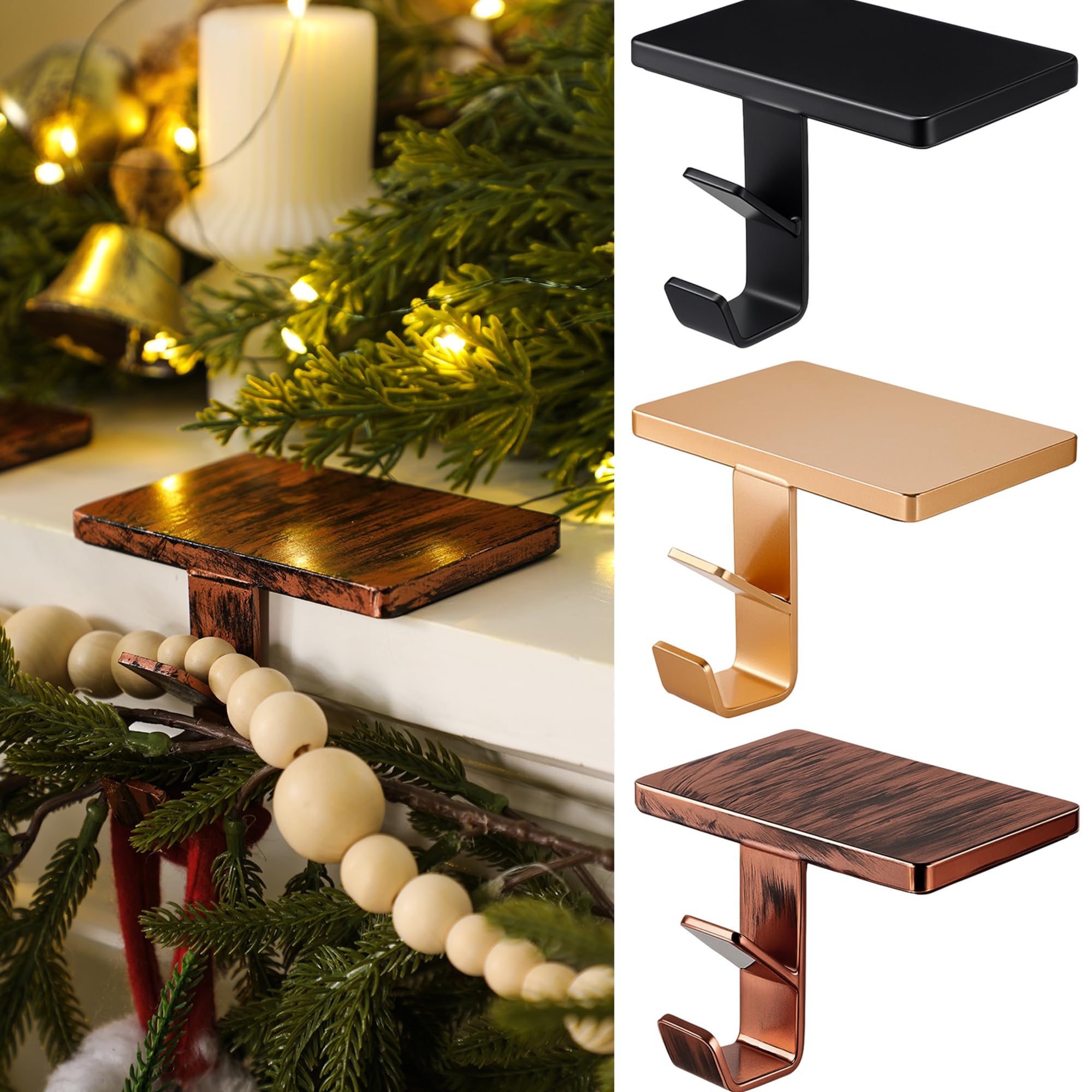 MorningRo 2 in 1 Fireplace Garland and Stocking Hangers for Mantel Heavy Duty Christmas Stocking Holders for Mantle Metal Garlan