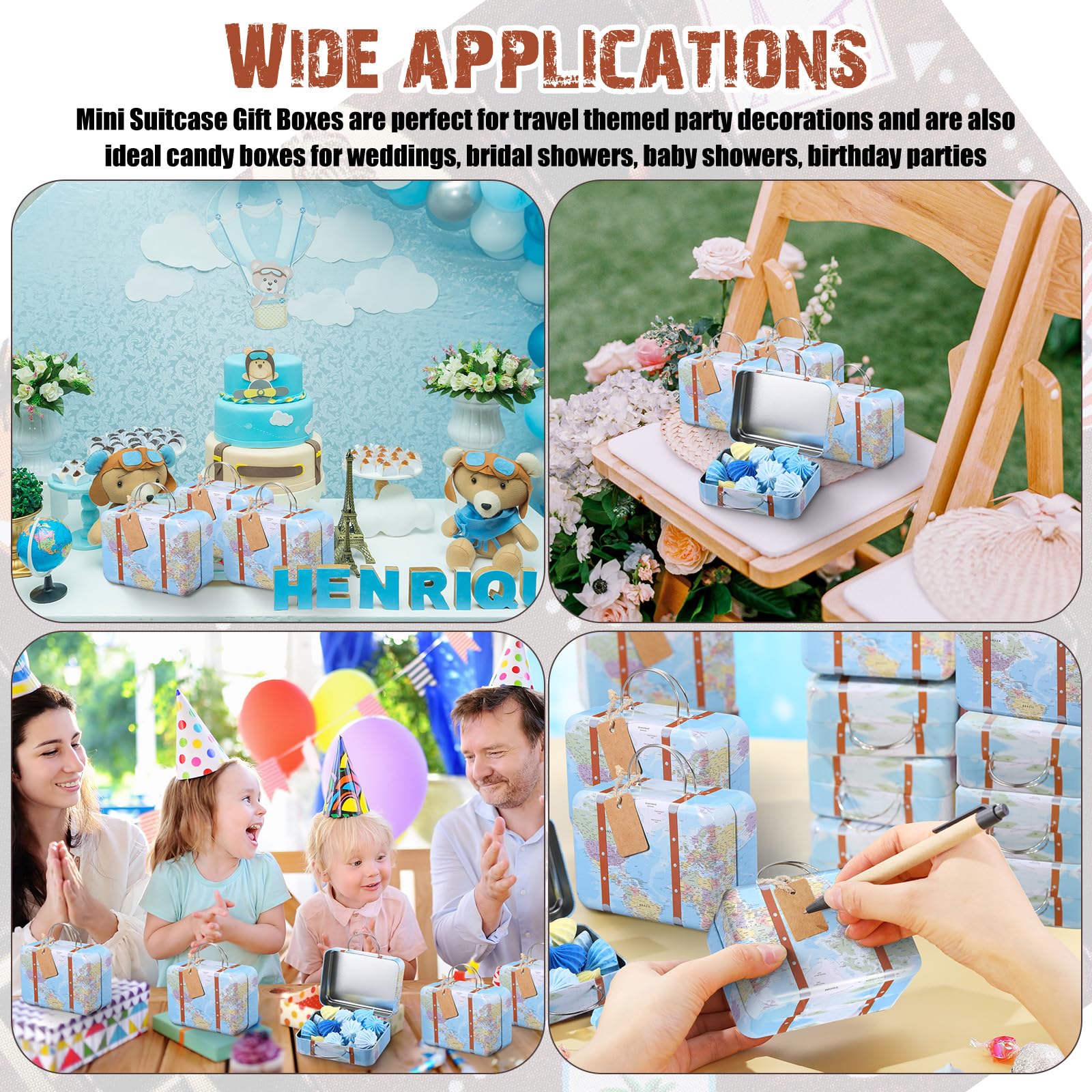 24 Pieces Mini Suitcase Boxes, Tin Plate Candy Party Favor Gift, Small Suitcase Box for Party Wedding Travel Bride Shower Decora
