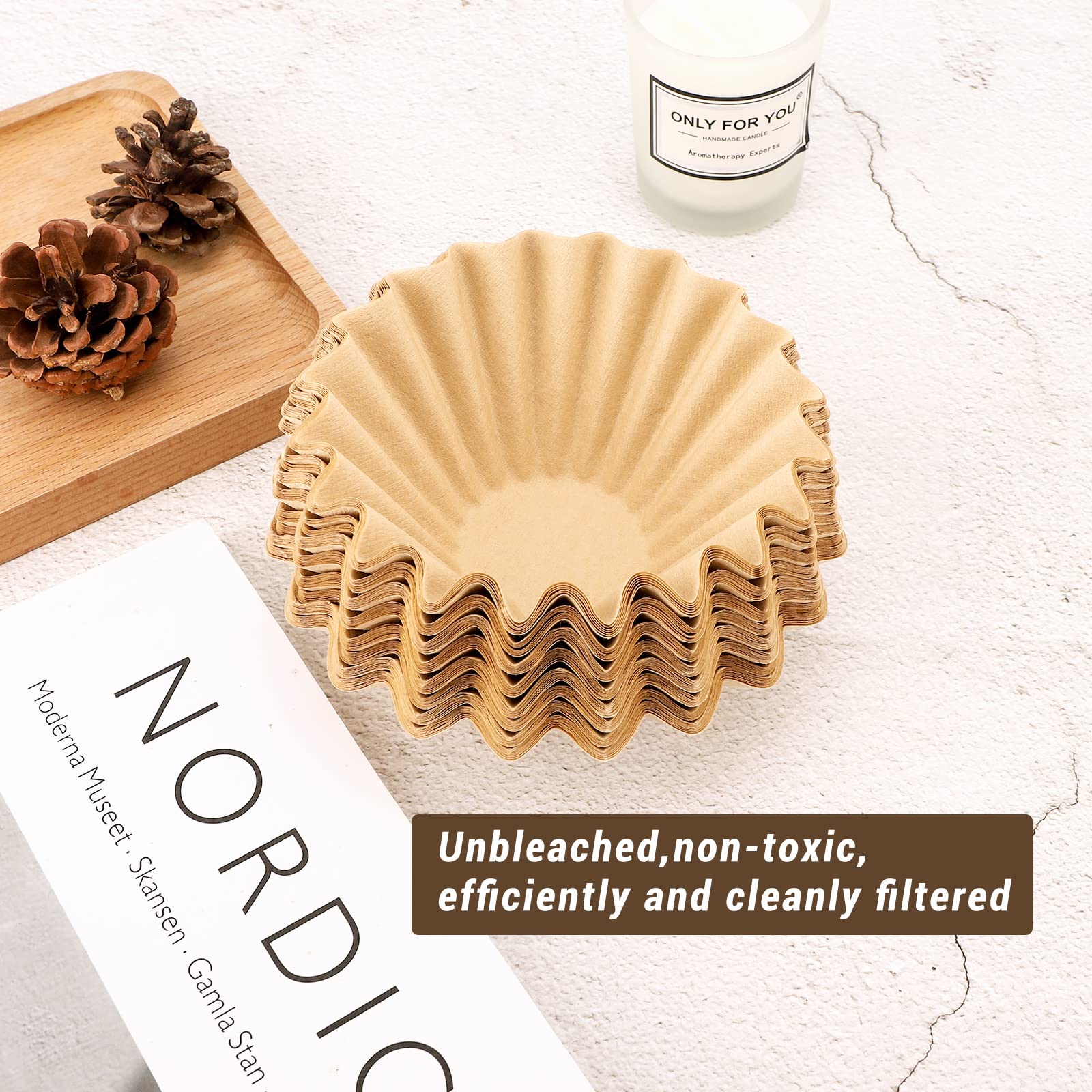 Eusoar 1-2 Cup Unbleached Coffee Filters, Pack Of 200 Disposable Natural Brown Paper Basket Filters, For Small Basket Style Sing