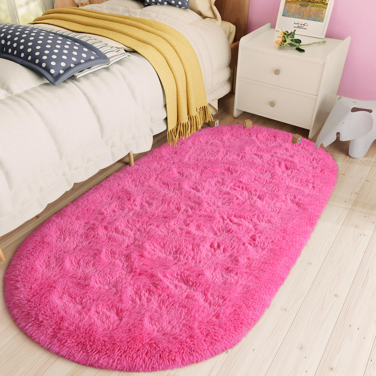 Lochas Fluffy Hot Pink Bedroom Rug 2.6 X 5.3 Feet, Shaggy Area Rugs Fo ...