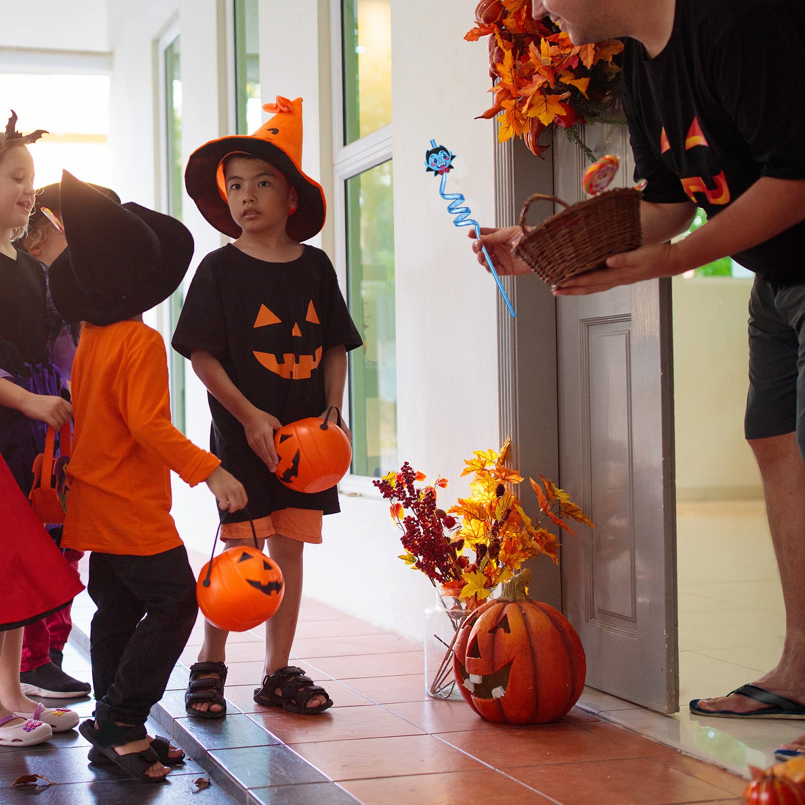 24 Pcs Halloween Party Favors Halloween Straws Reusable Plastic Crazy Straws Bats Pumpkin Cat Ghost Straws With 2 Cleaning Brush