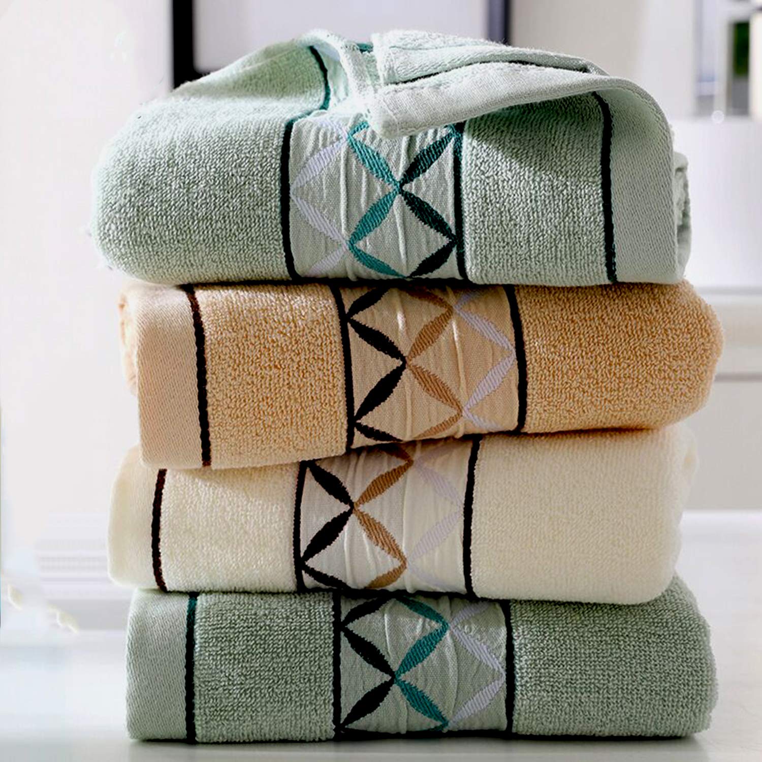 Newraturner 4 Pack Cotton Hand Towels,100% Cotton Face Towels, With Print Super Soft And Highly Absorbent For Bathroom (14 X 30