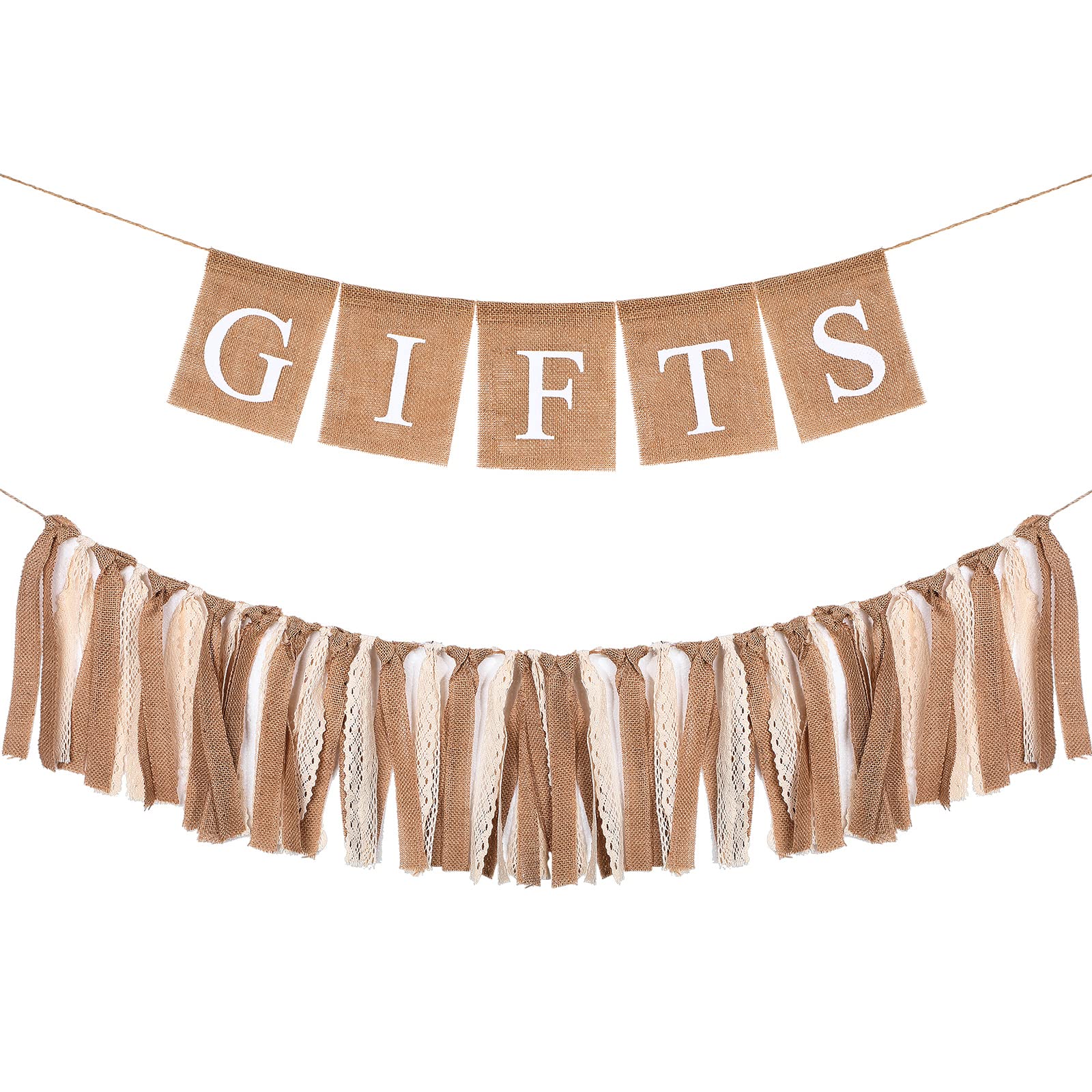 2 Pcs Boho Burlap Banner Baby Shower Decorations Set Include Rustic Gift Banner Decor Bunting Sign Bunting Gifts Sign Burlap Lac