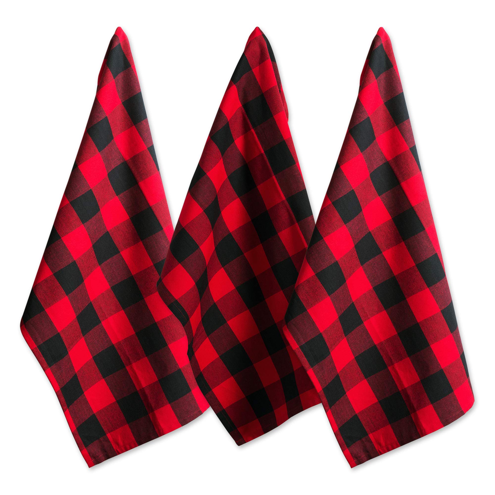 DII Buffalo Check Kitchen Collection, Classic Farmhouse Dishtowel Set, 20x30, Red & Black, 3 Piece