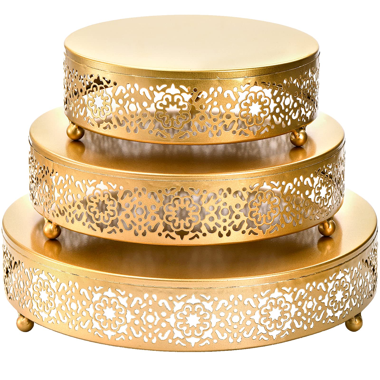 Hedume 3 Pack Cake Stand Set, Round Cake Stands, Metal Dessert Cupcake Pastry Candy Display Plate For Wedding, Event, Birthday P