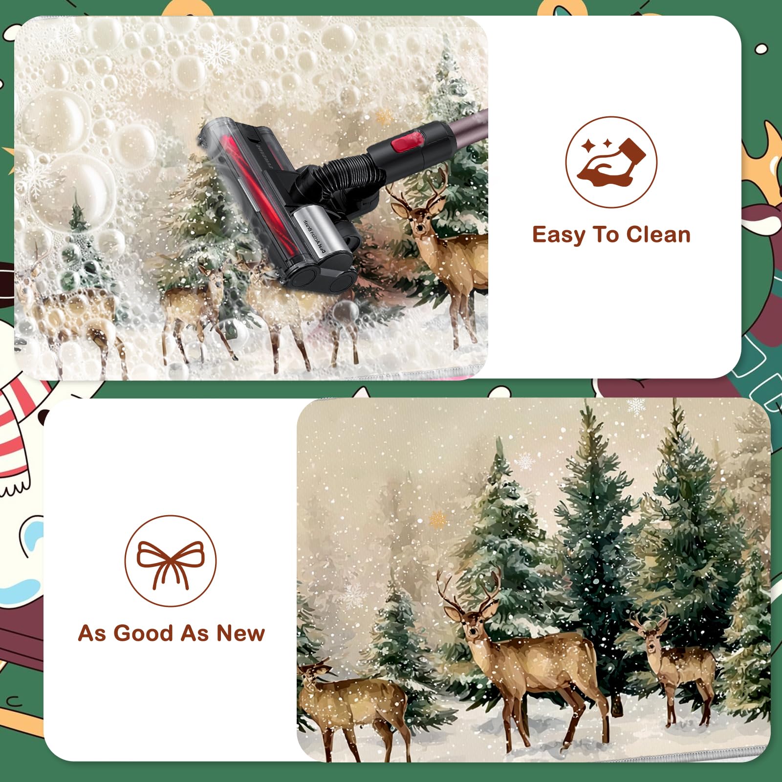InIsaJace Christmas Winter Kitchen Rugs Set of 3, Merry Christmas Kitchen Mats Decor Non Slip, Washable Snow Pine Tree Elk Mats