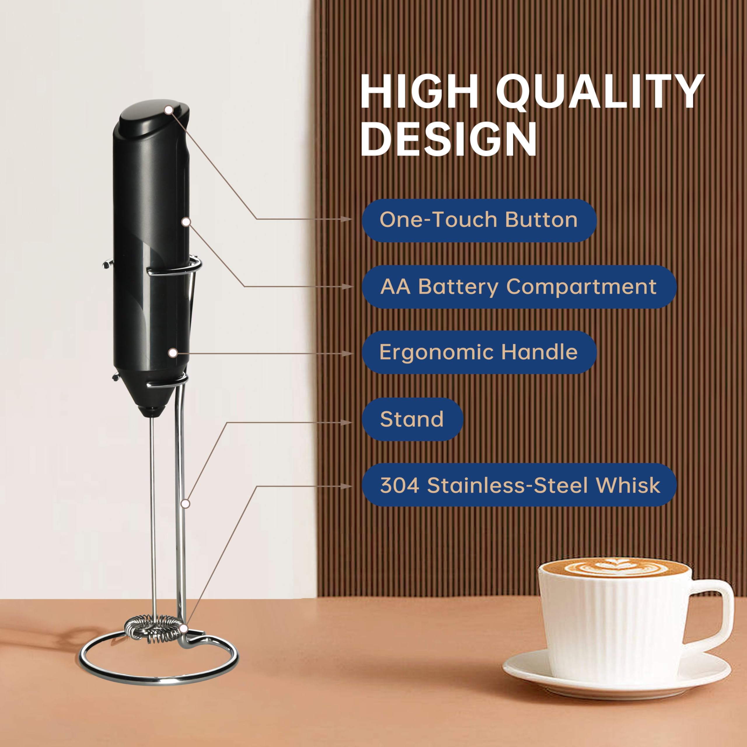 Yssoa Electric Milk Frother Handheld With Stainless Steel Stand Battery Operated Whisk Drink Mixer For Coffee, Frappe, Latte, Ma