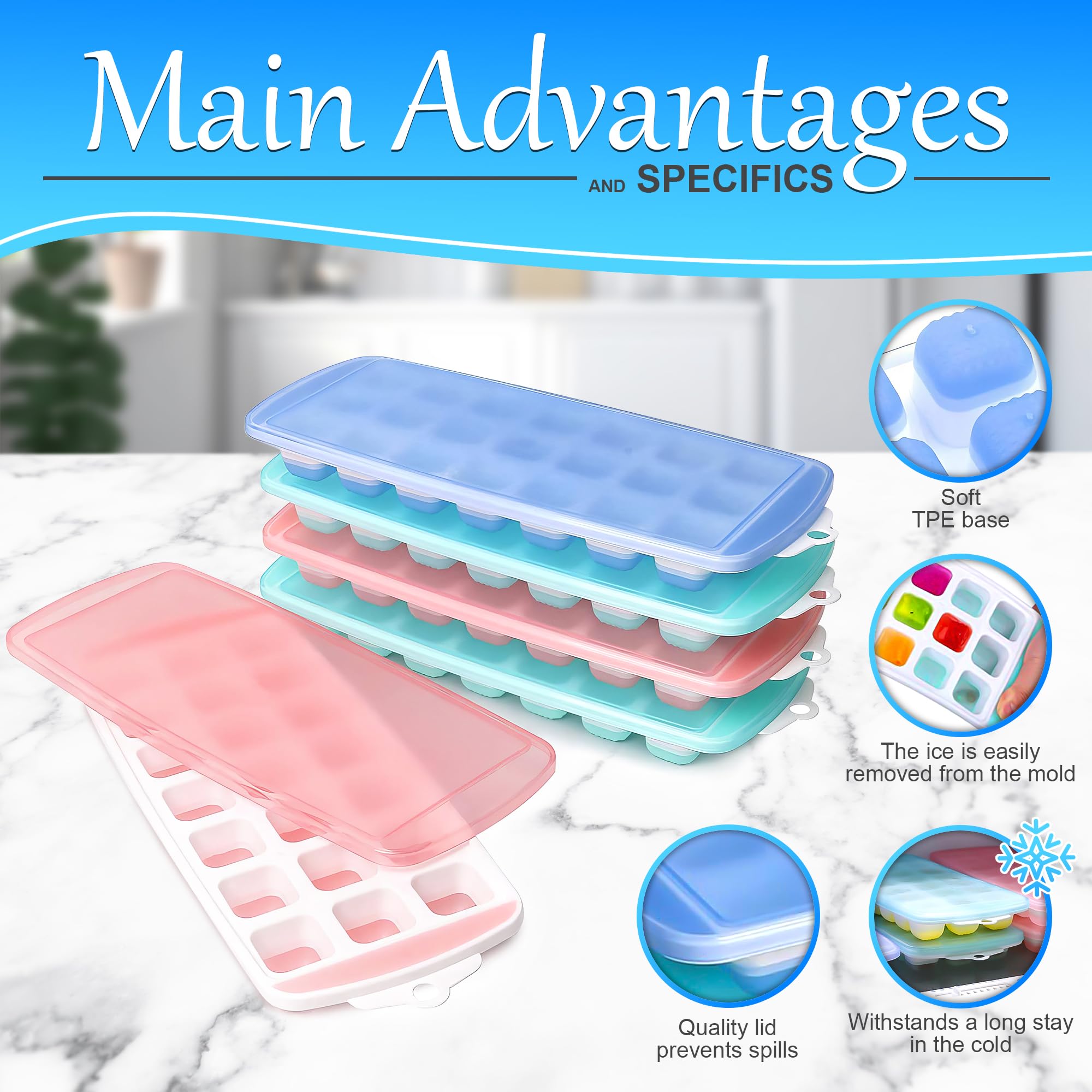 Silicone Ice Cube Trays With Lid - 5Pcs Ice Cube Trays For Freezer Ice Maker Ice Cube Tray With Lid Silicone Ice Cube Molds - Si