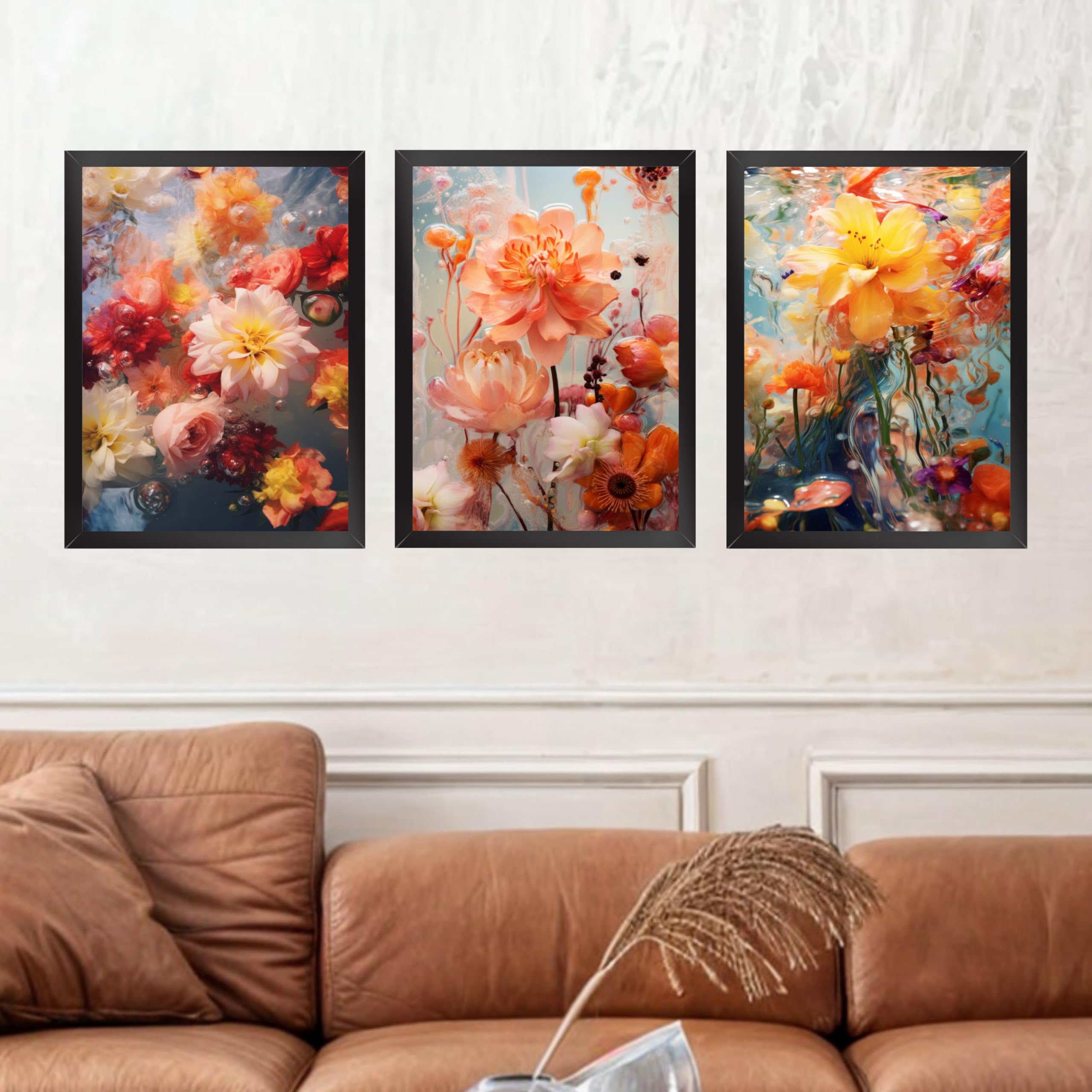 Decor Villa 3D YELLOW FLOWERS Digital Framed Painting for Wall Decoration - Wall Art Prints for Living Room Bedroom Office Room