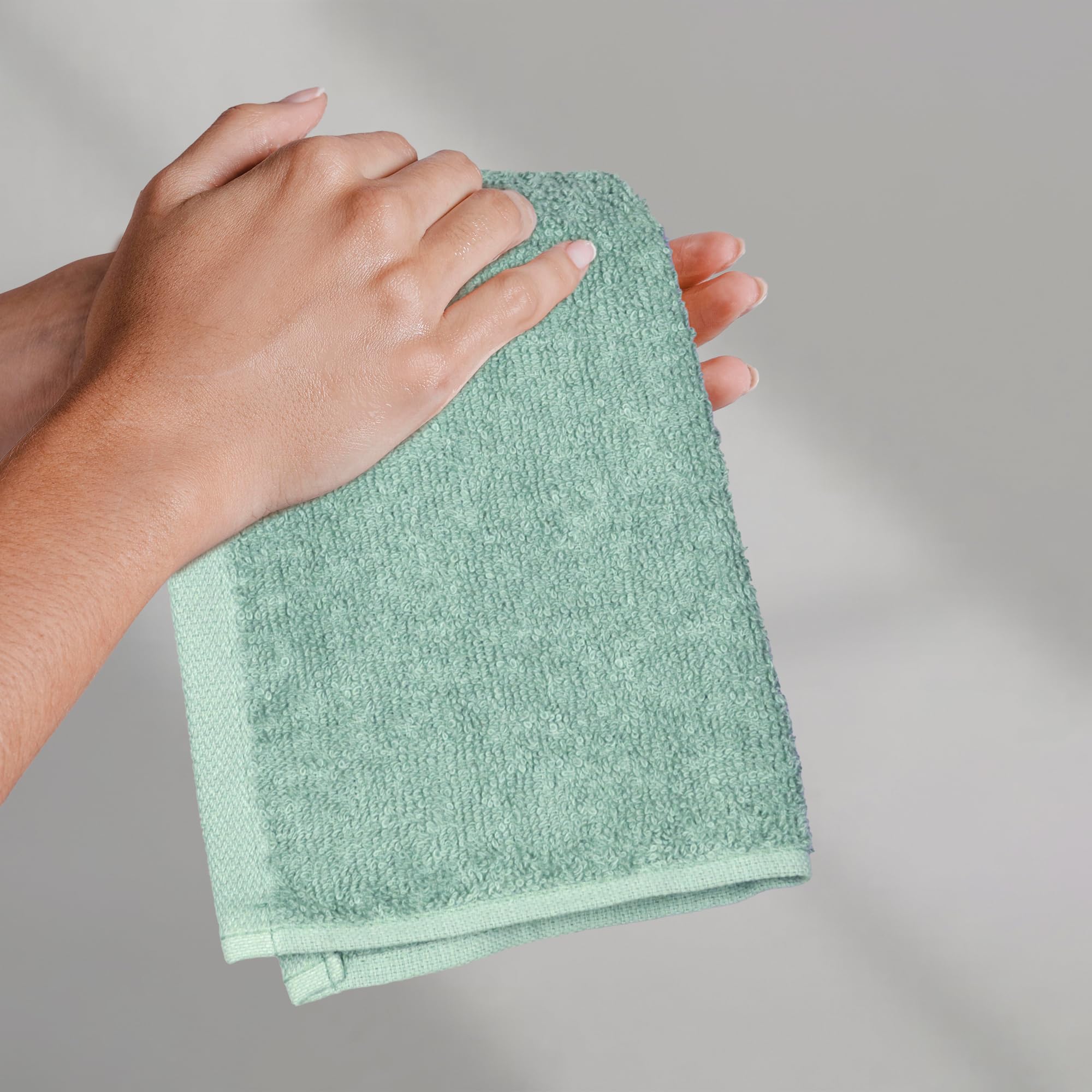 Amazon Basics Fast Drying  Extra Absorbent  Terry Cotton Washcloth  12 x 12 Inch  Seafoam Green - Pack of 24
