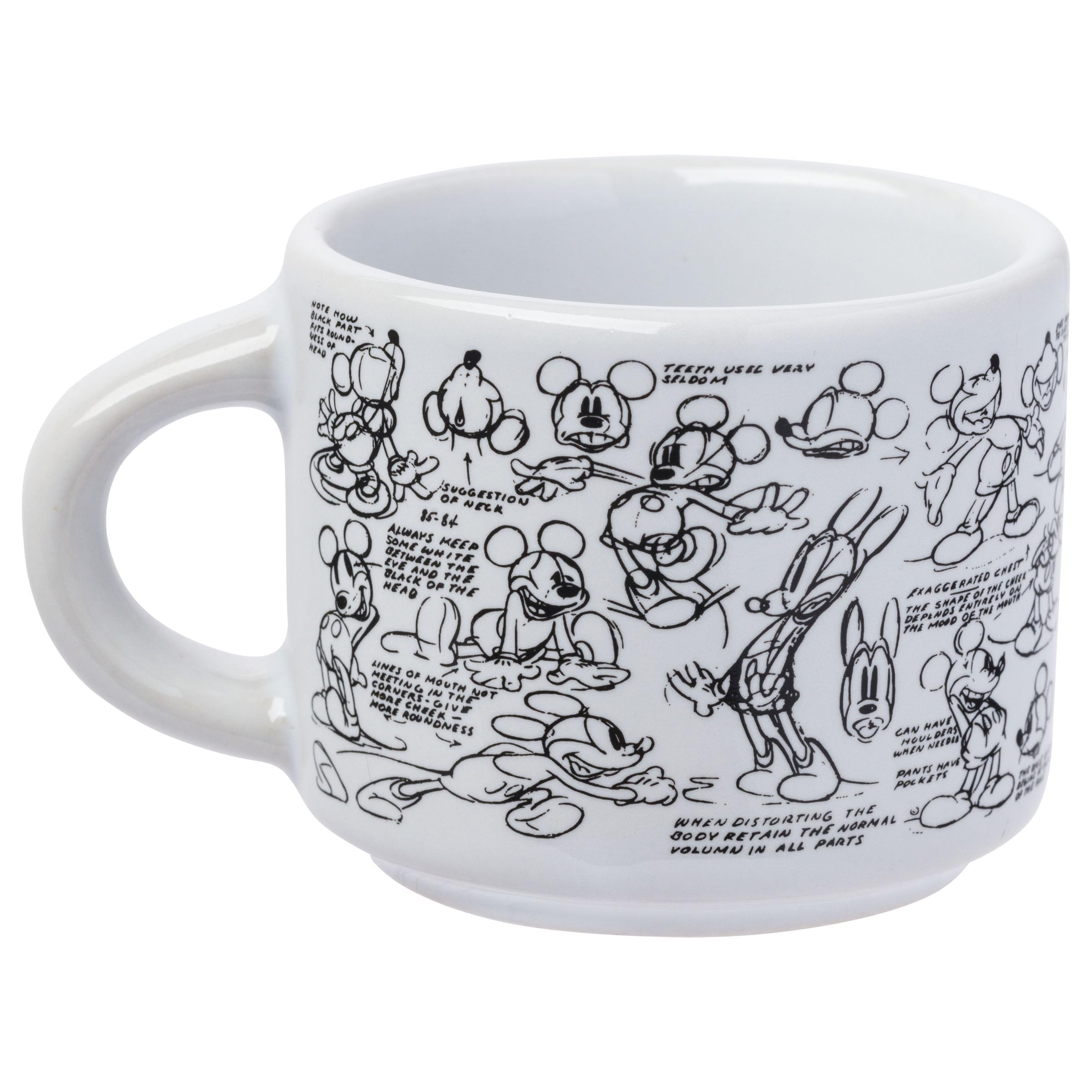 Silver Buffalo Disney Mickey Mouse Vintage Sketches Art 4Pc Stackable Ceramic Espresso Small Cup Set, 3 Ounces