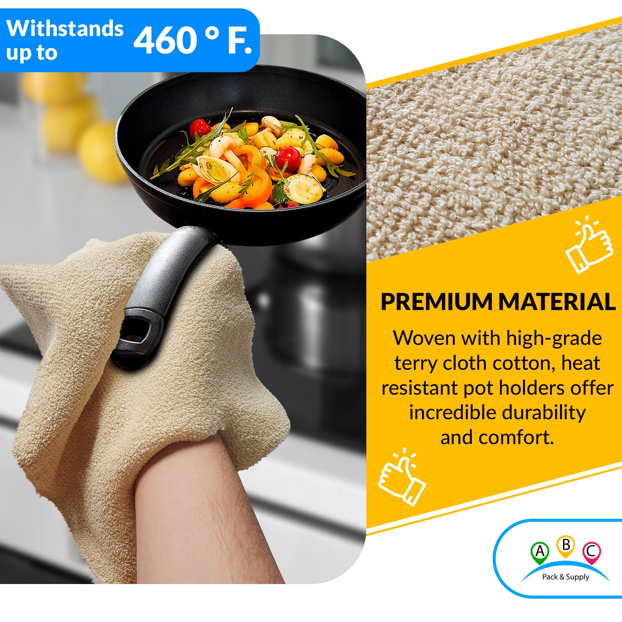 Pack of 12 Terry cloth Bakers Pads Pot Holders with Hand Hole Industrial Oven Pads for Heat care Heat Resistant Knitted Pads for Baking cooking Needs Natural color One Size fits All(D0102HI5P4A)
