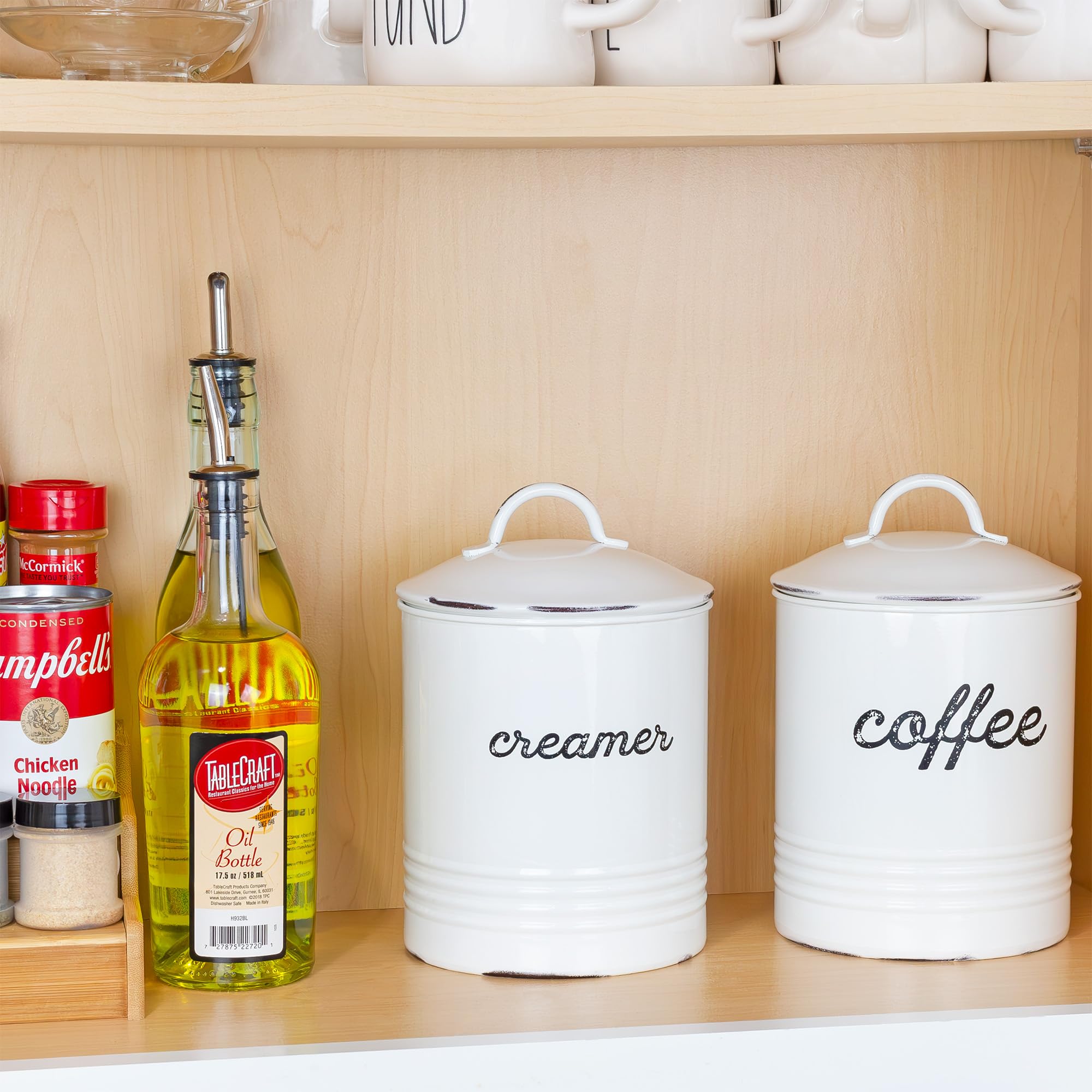 Auldhome Enamelware White Creamer Canister; Rustic Distressed Style Coffee Accessory Storage For Kitchen