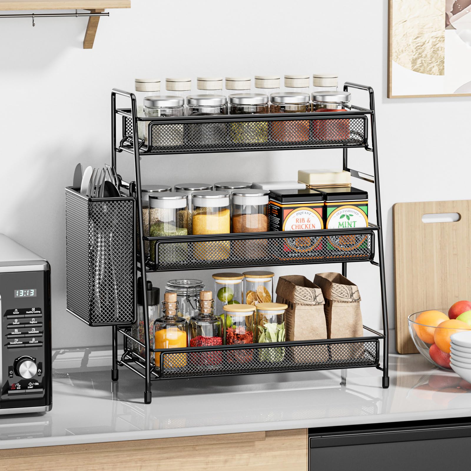 Eknitey Bathroom Countertop Organizer Shelf - 3 Tier Counter Spice Rack Metal Makeup Rack Small Coffee Station Organizer For Sin