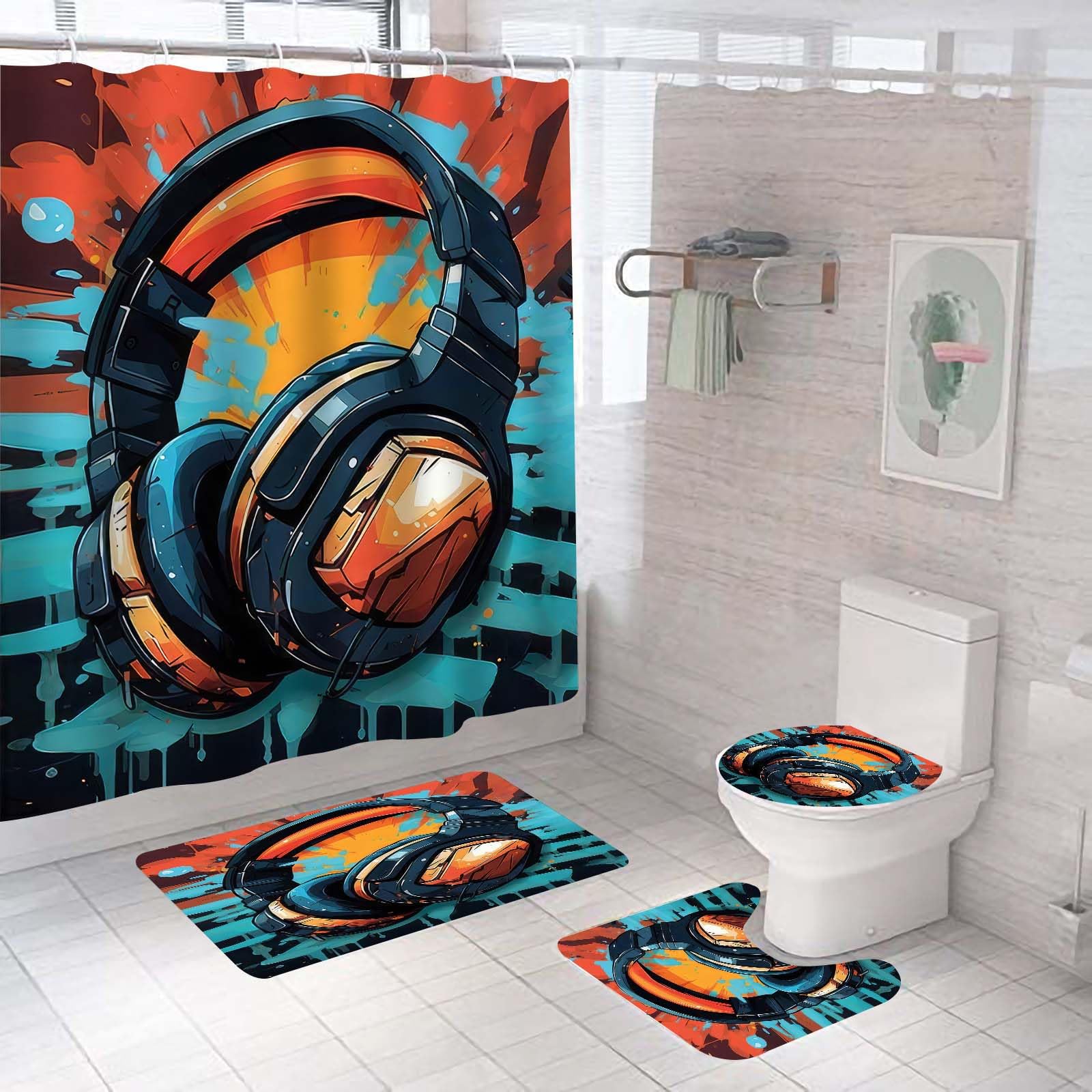Norbey Colorful Headset Game Shower Curtain Sets