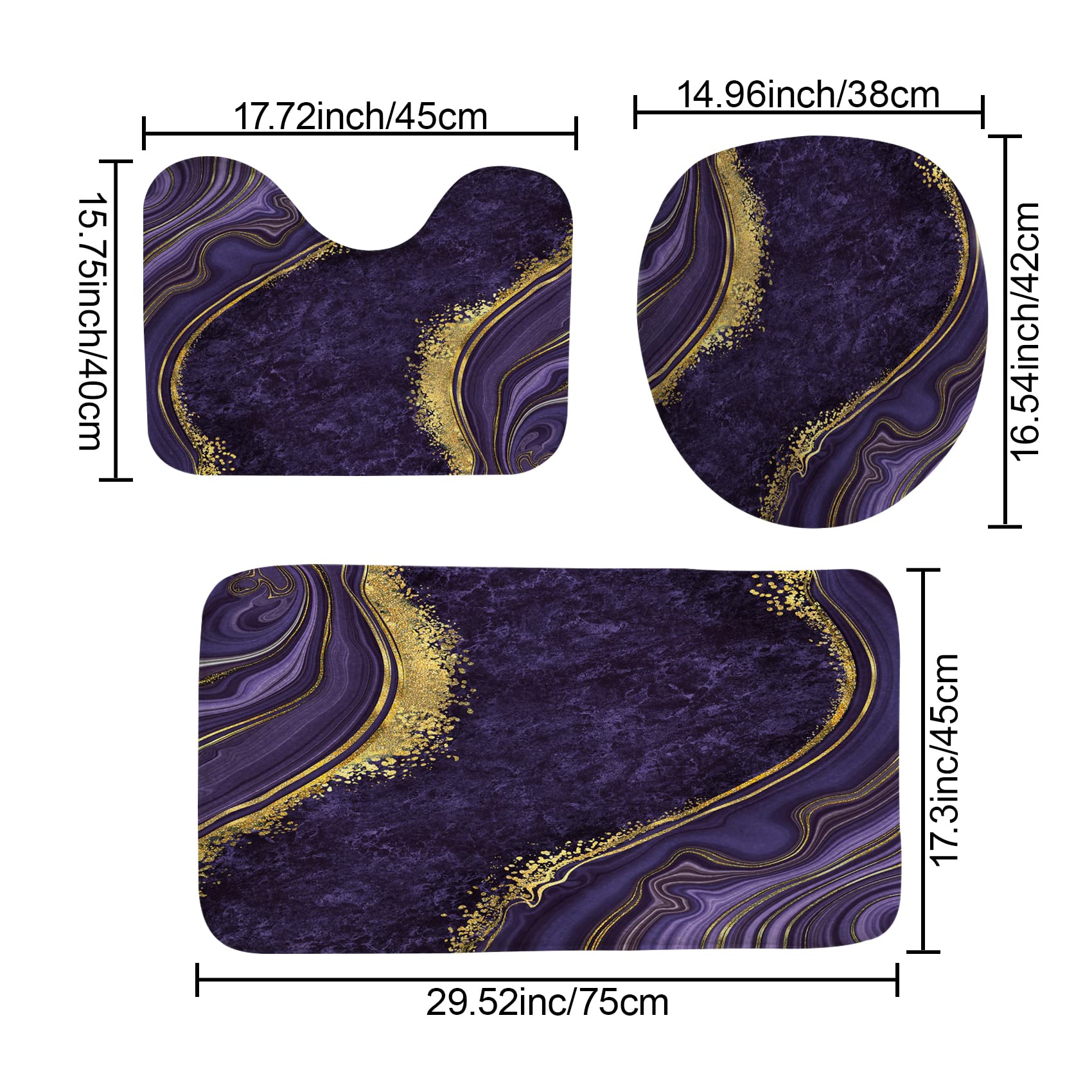 beifivcl 4Pcs Luxury Marble Shower Curtain Sets  Bathroom Sets with Shower Curtain  Toilet Lid Rug  Bath Mat and Contour Mat  Shower Curtain with 12 Hooks for Bathroom Set Decor 72 x 72 Inch  Purple