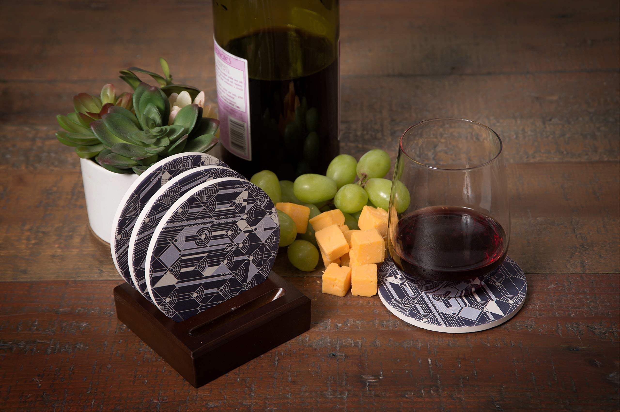 Coasterstone Slotted Wood Holder For Round, Holds Up To 4.25 Inch Wide Coasters, Dark Brown