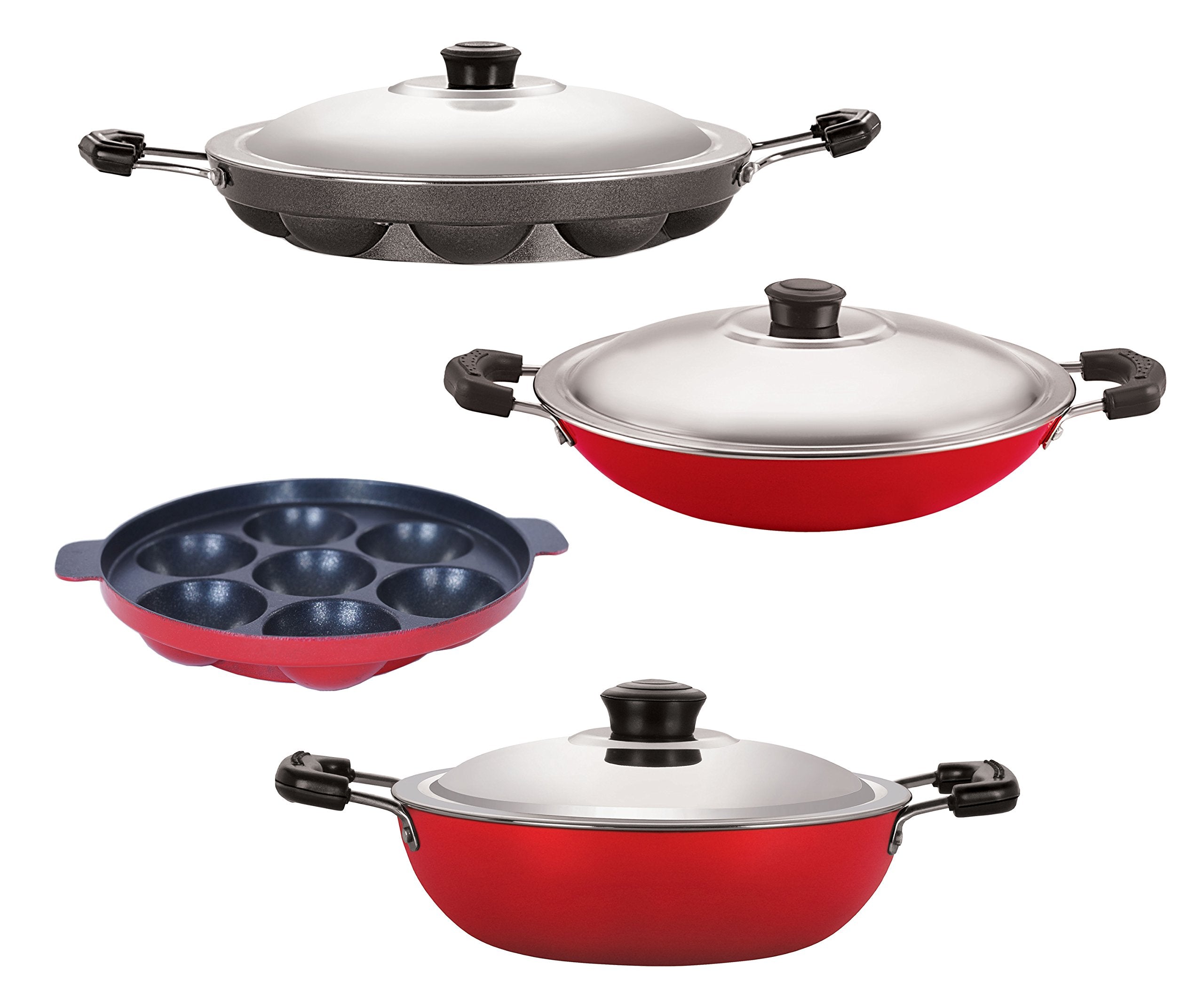 Nirlon Bpa Free NonStick Aluminium 4 Piece Kitchenware Combo Set With Steel Lid, Dkdb_Ap7_Ap12_Ac