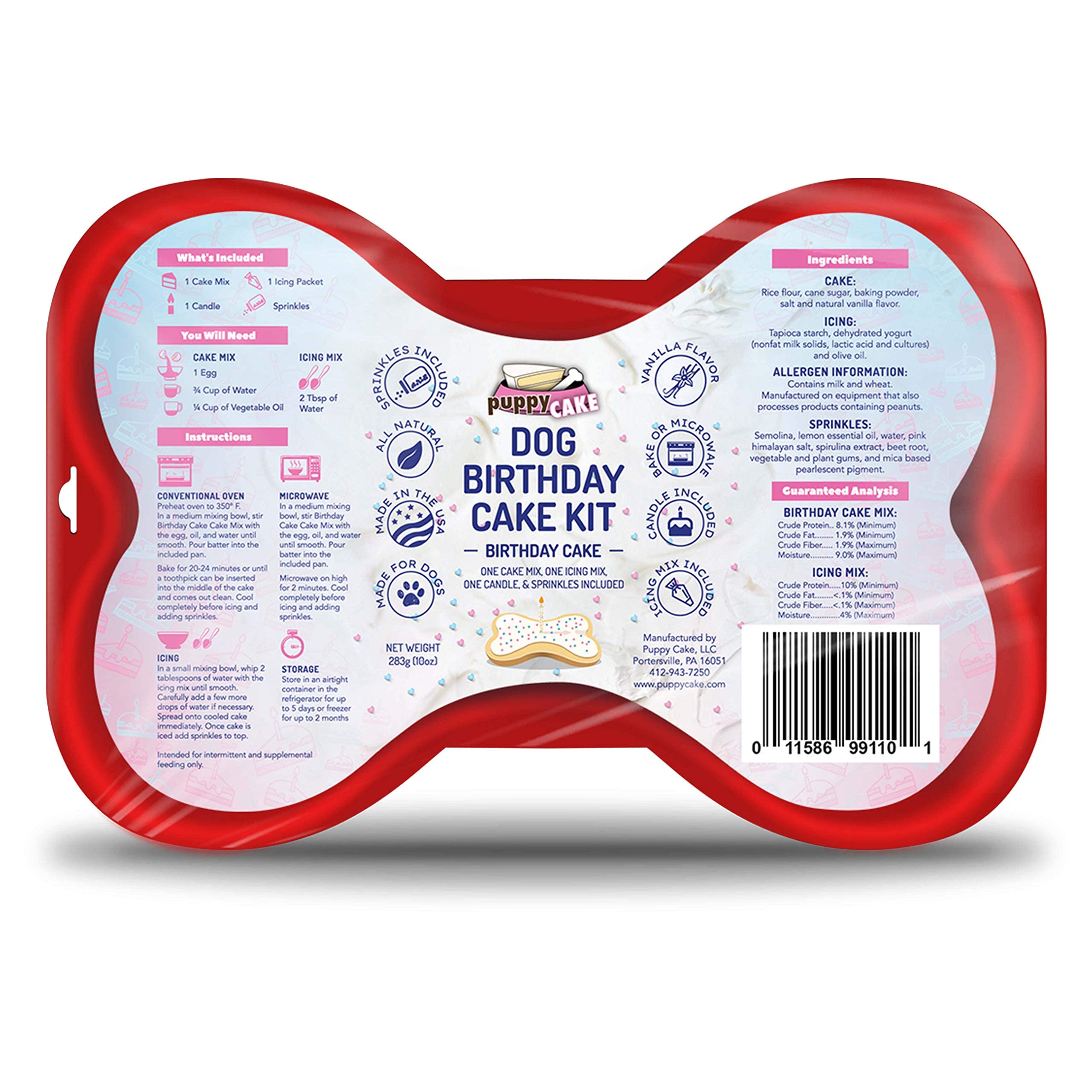 Puppy Cake Dog Birthday Cake Kit- Cake Mix, Icing Mix, Candle, Sprinkles and Silicone Pan (Birthday Cake with Sprinkles)