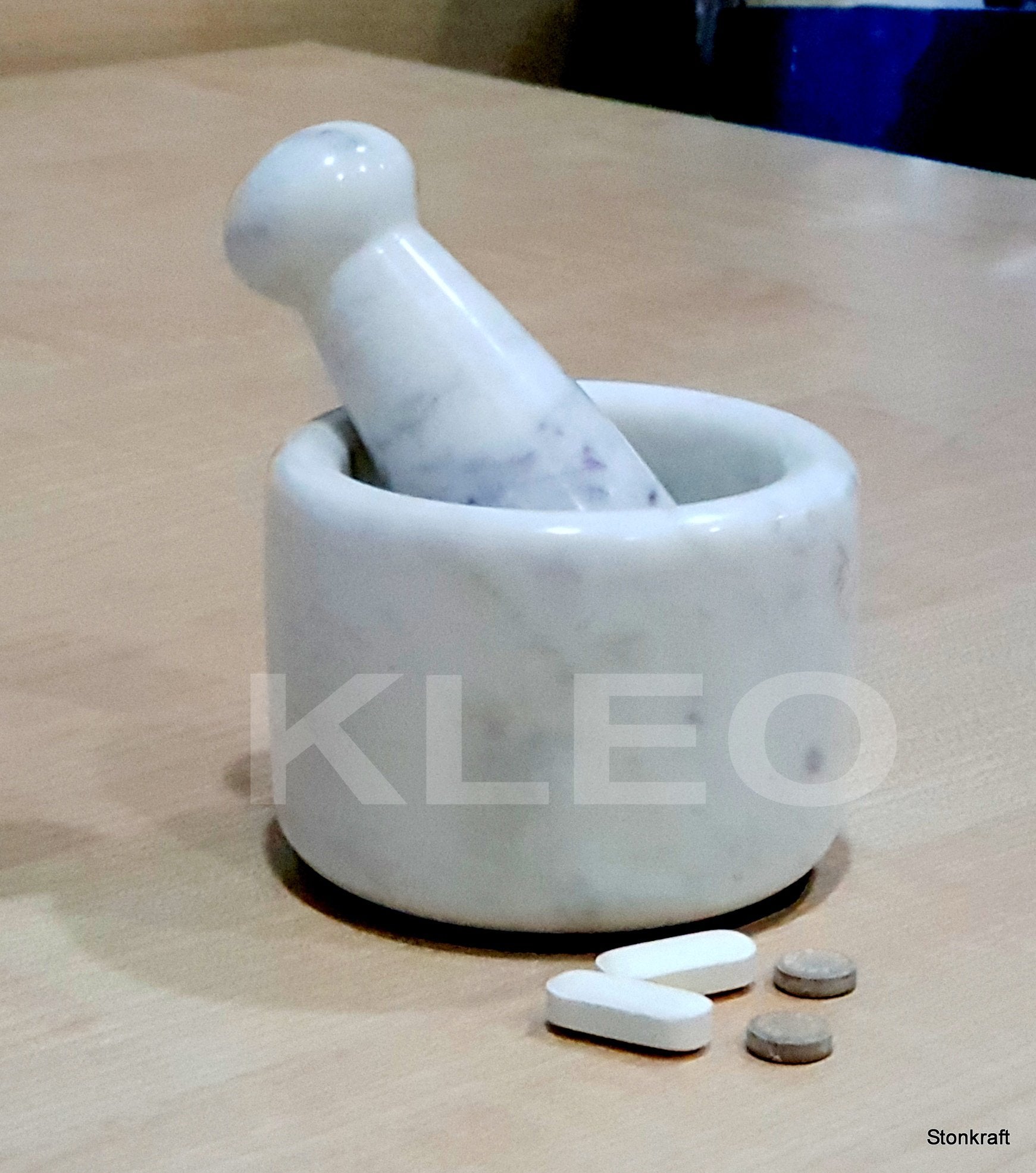 Kleo 3'' Small Natural Stone Mortar And Pestle Set As Spice, Medicine Grinder Masher - Kharad, Khallad, Okhli And Musal (White)