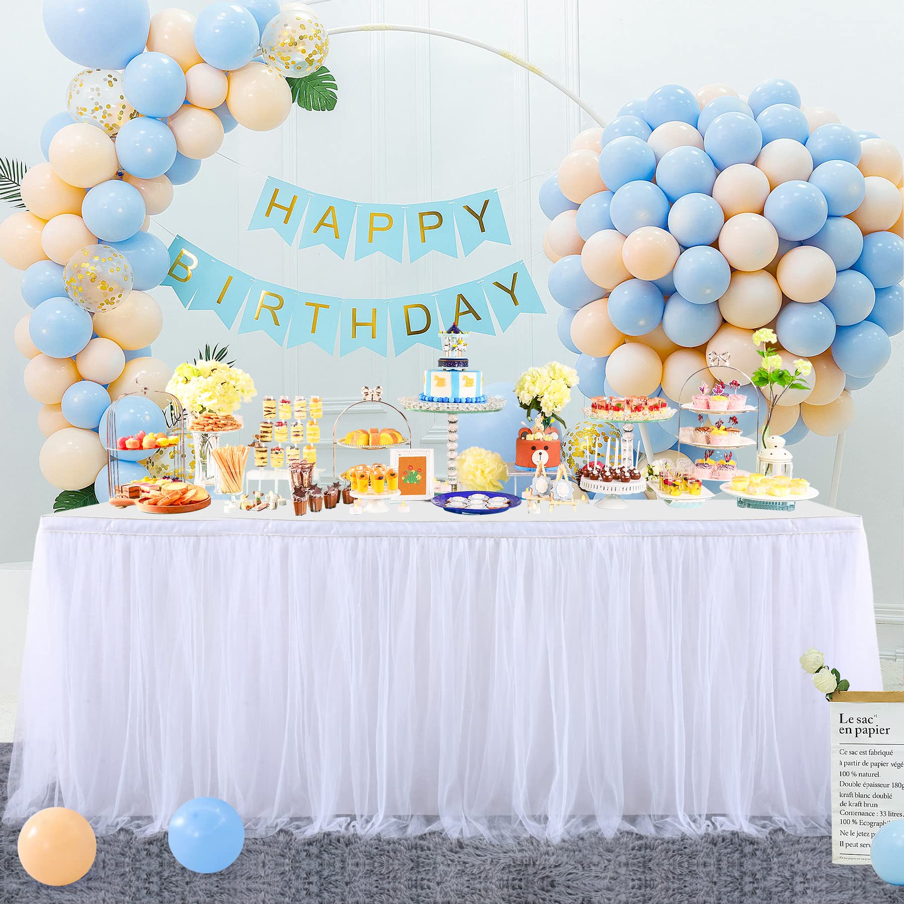 14Ft White Tulle Table Skirt Tutu Table Skirt Tablecloth Decorations For Rectangle Or Round Table For Birthday Party Baby Shower